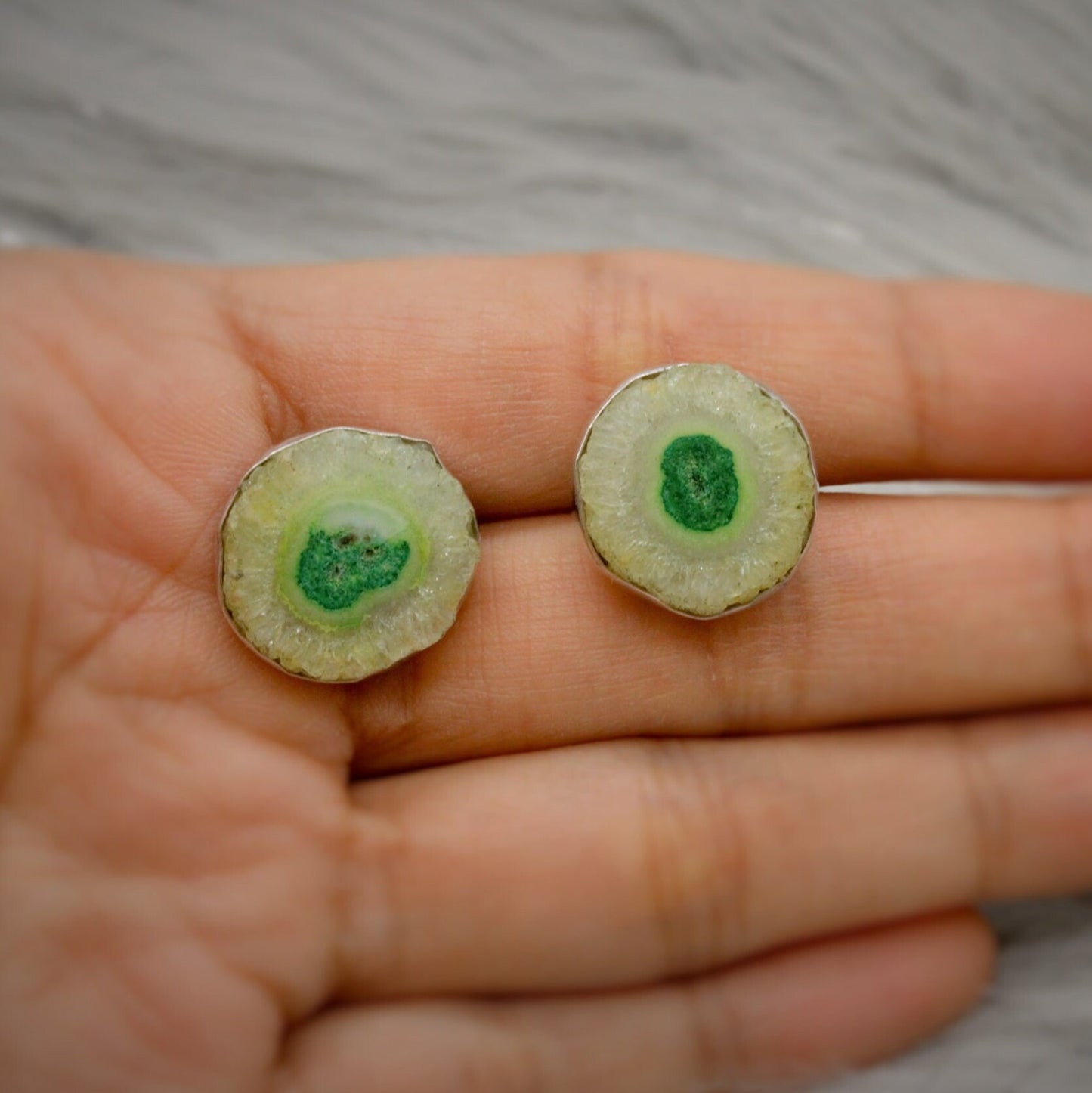 Green Druzy Agate Silver Stud Earrings, Small Gemstone Studs, Agate Jewelry, Sterling Silver Dainty Studs, Gifts For Her