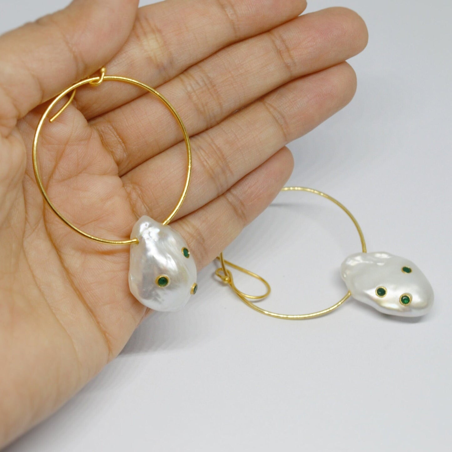 Baroque Pearl Gold Hoop Earrings, June Birthstone, Bridal Gemstone Dangle Earrings, Bridesmaid Earring, Pearl Jewelry, Gifts For Her