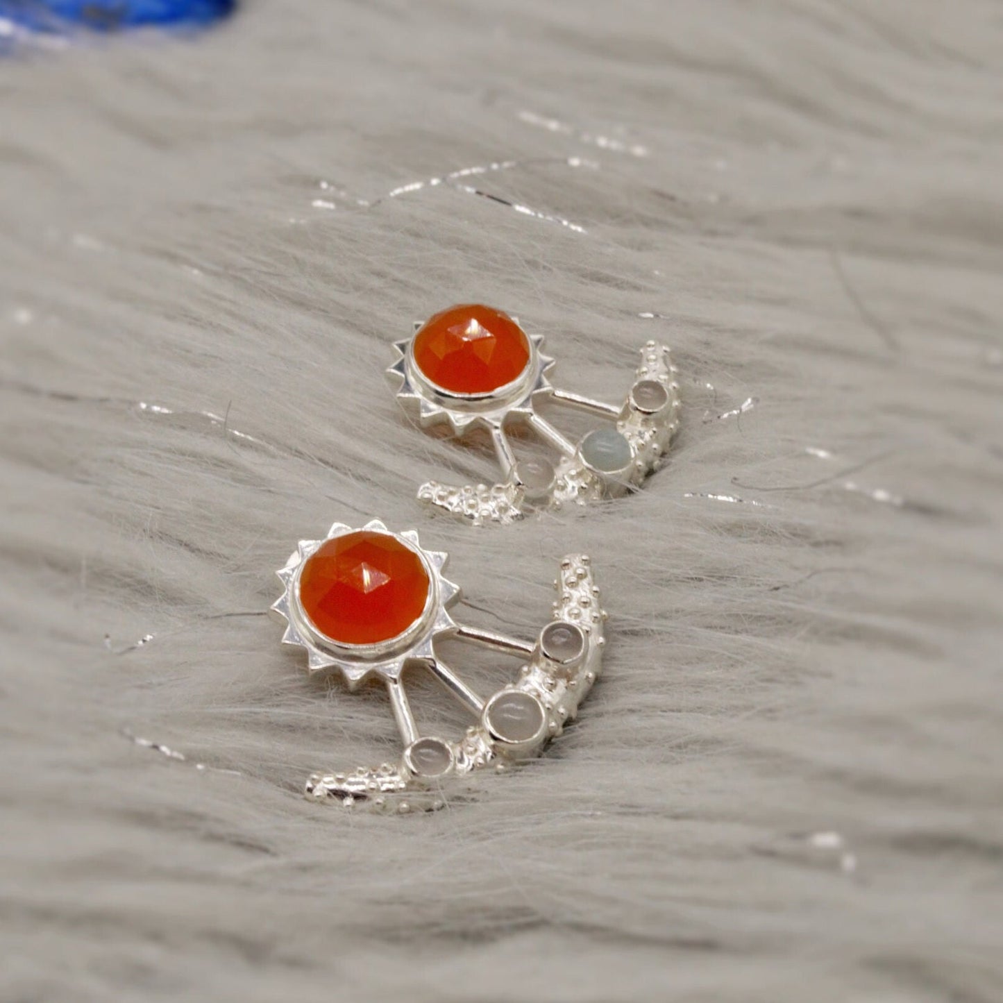 Carnelian and Aquamarine Earrings, Sterling Silver, March Birthstone Jewelry, Aquamarine crystal, Gemstone Earrings, Gift for Her
