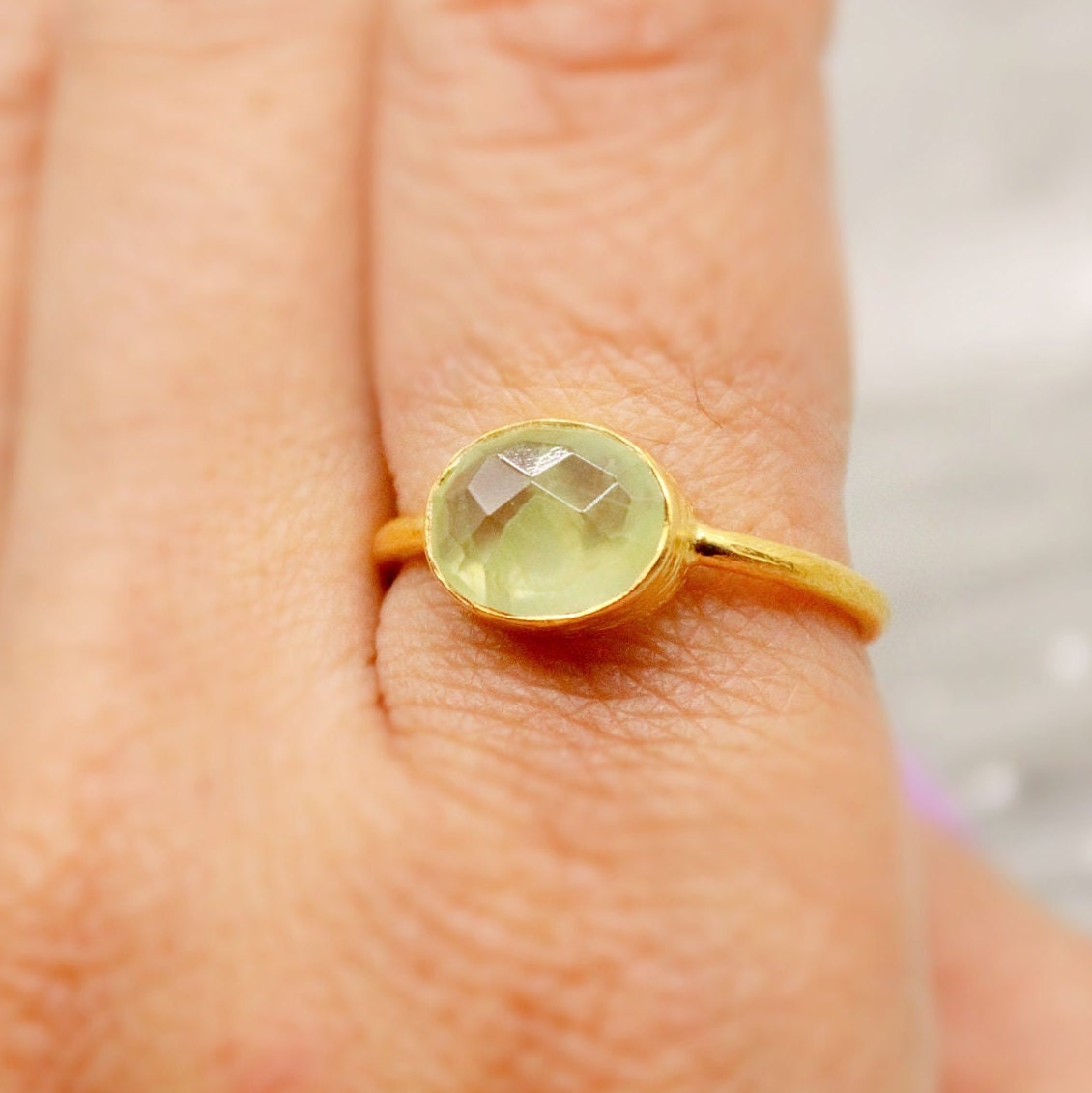 Prehnite Gold Ring, Dainty Raw Gem Ring, Gold Plated Silver, Gifts For Her, Rings For Women, Stacking Ring, Valentine Gift, Birthday Gifts