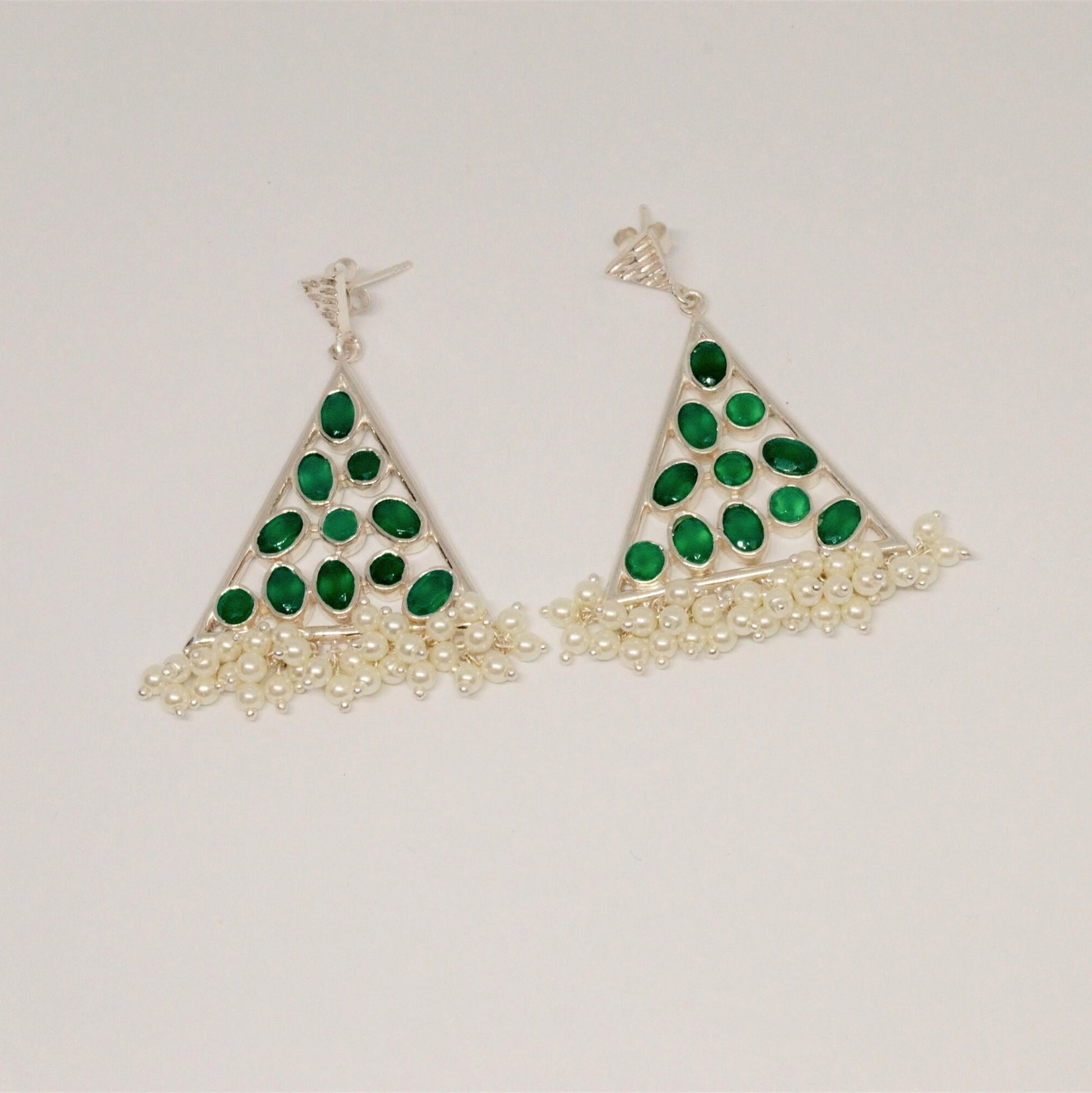 Green Onyx Pearl Silver Earrings, June Birthstone, Pearl Jewelry, Gemstone, Dainty Statement Dangle Earrings, Gift For Her