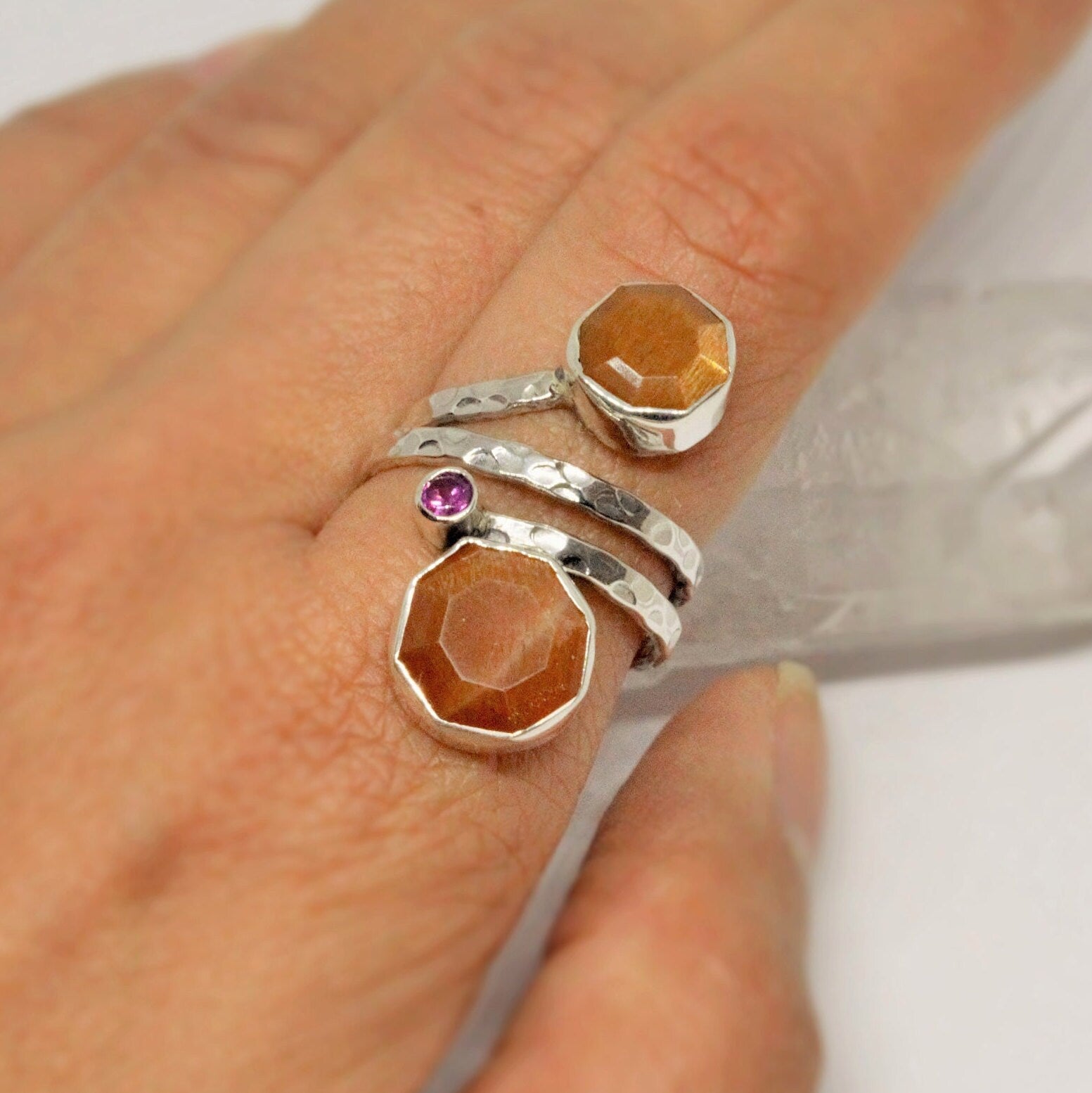Sandstone, Garnet Sterling Silver Ring, UK size M, January Birthstone Ring, Dainty Gemstone Statement Ring, Birthday Gift, Gifts For Her