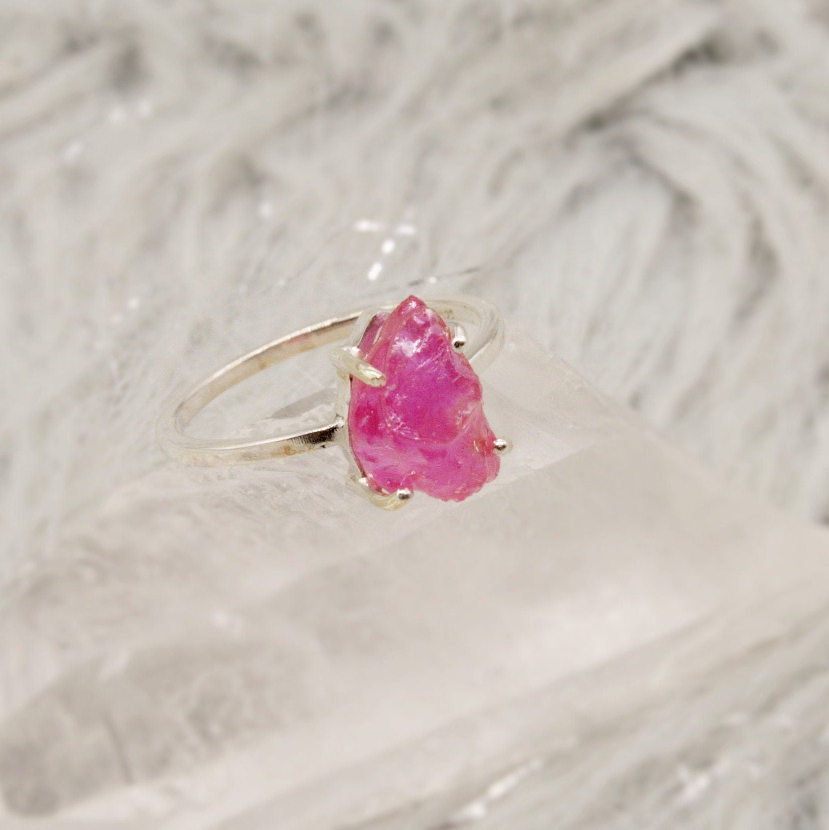 Raw Ruby Ring, Sterling Silver Dainty Red Gemstone Ring, UK size T, July Birthstone, Ruby Jewelry, Rings For Women, Birthday Gift
