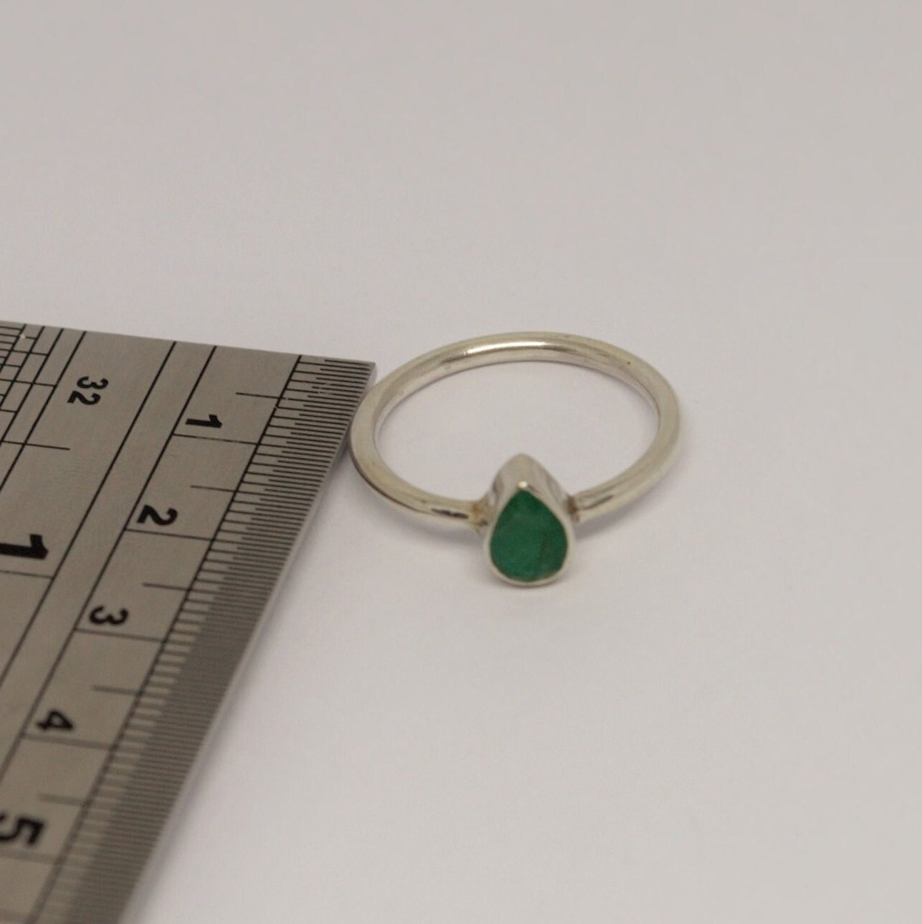 Emerald Ring, Green Dainty Silver Ring, Emerald Jewelry, Sterling Silver, May Birthstone, Rings for Women, Handmade Stacking Ring, Birthday