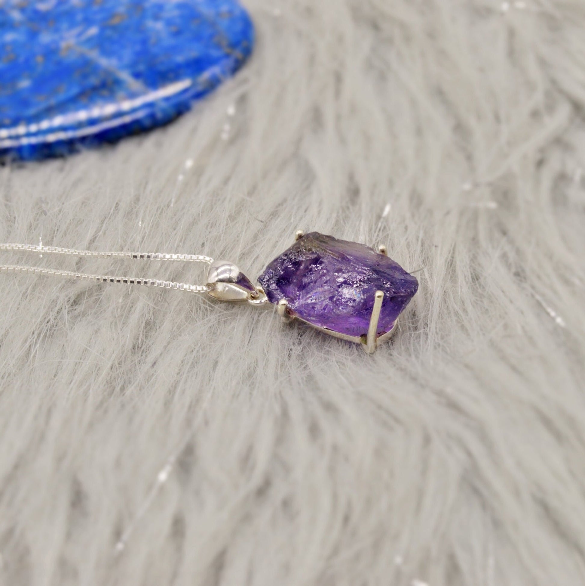 Raw Amethyst Chain Pendant Necklace, Rough Cut Amethyst Necklace, February Birthstone, Raw Gemstone, Sterling Silver, Birthday Gifts For Her