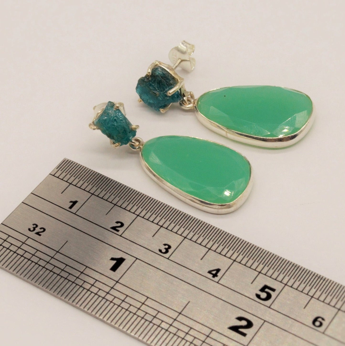 Chalcedony, Blue Apatite Earrings, Sterling Silver, Chalcedony Jewelry, Green Earrings, Gifts For Her, Gemstone Dangle Drop Earrings