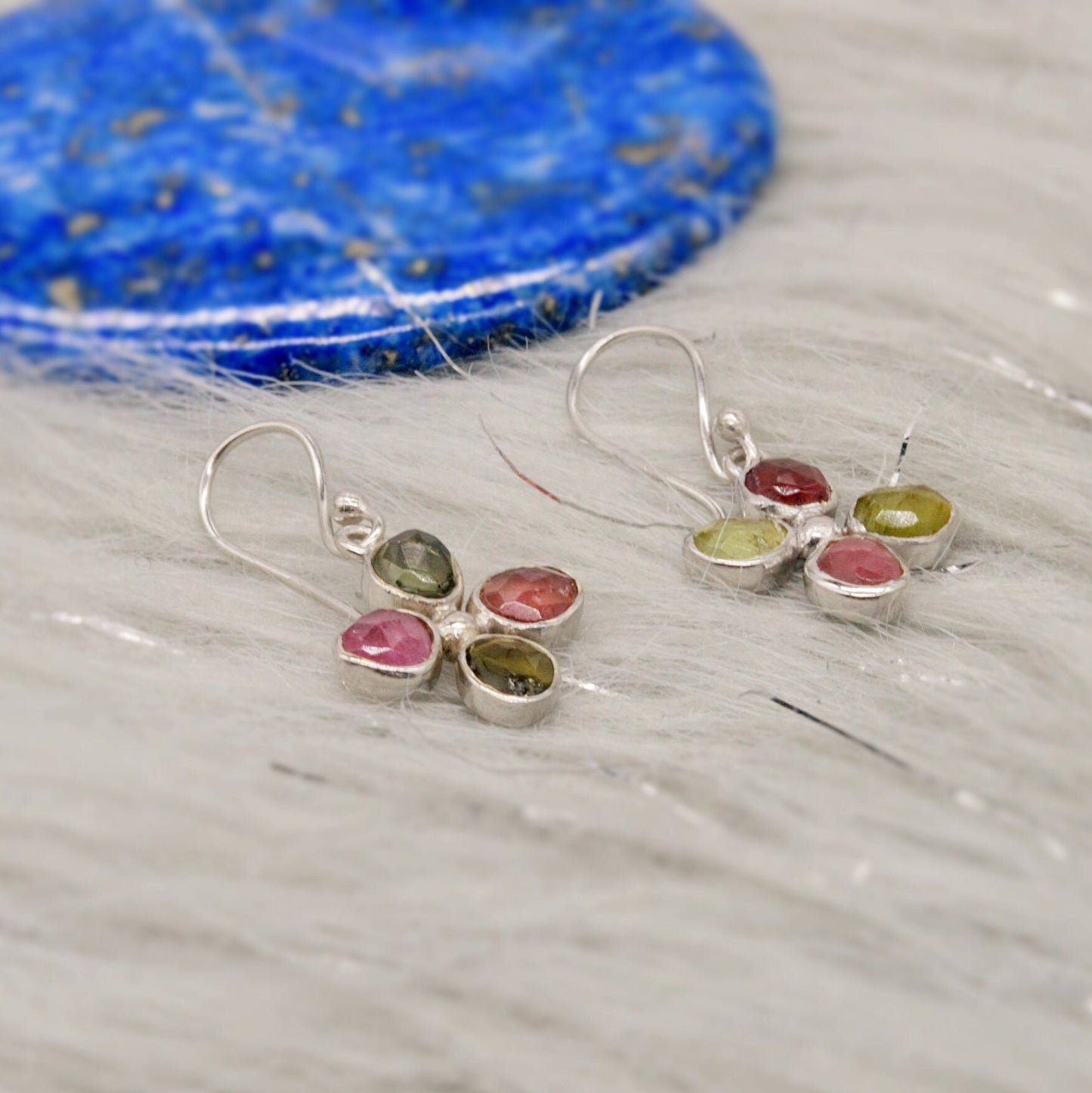 Pink Green Tourmaline Earrings, Dangle Drop Sterling Silver Earrings, October Birthstone Earrings, Tourmaline Jewelry, Cute Earrings