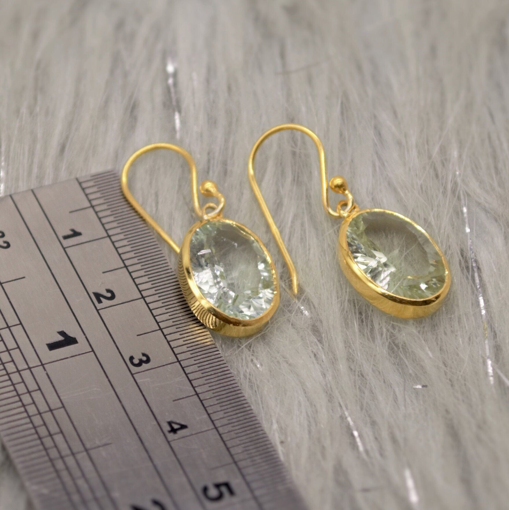 Green Amethyst Gold Earrings, Gold Plated Sterling Silver, February Birthstone Jewelry, Dangle Drop Earrings, Gemstone Dangle, Birthday Gift
