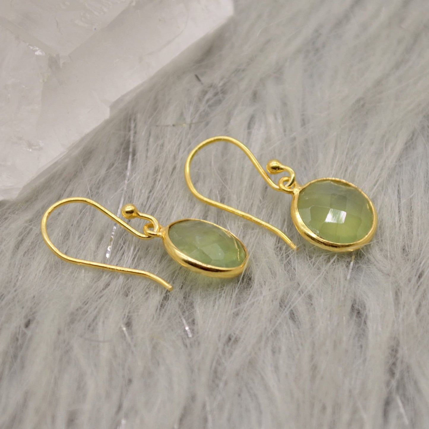 Prehnite Gold Earrings, Gold Plated Sterling Silver Gemstone Earrings, Unique Dangle Drop Earrings, Birthday Gifts For Her, Christmas Gifts
