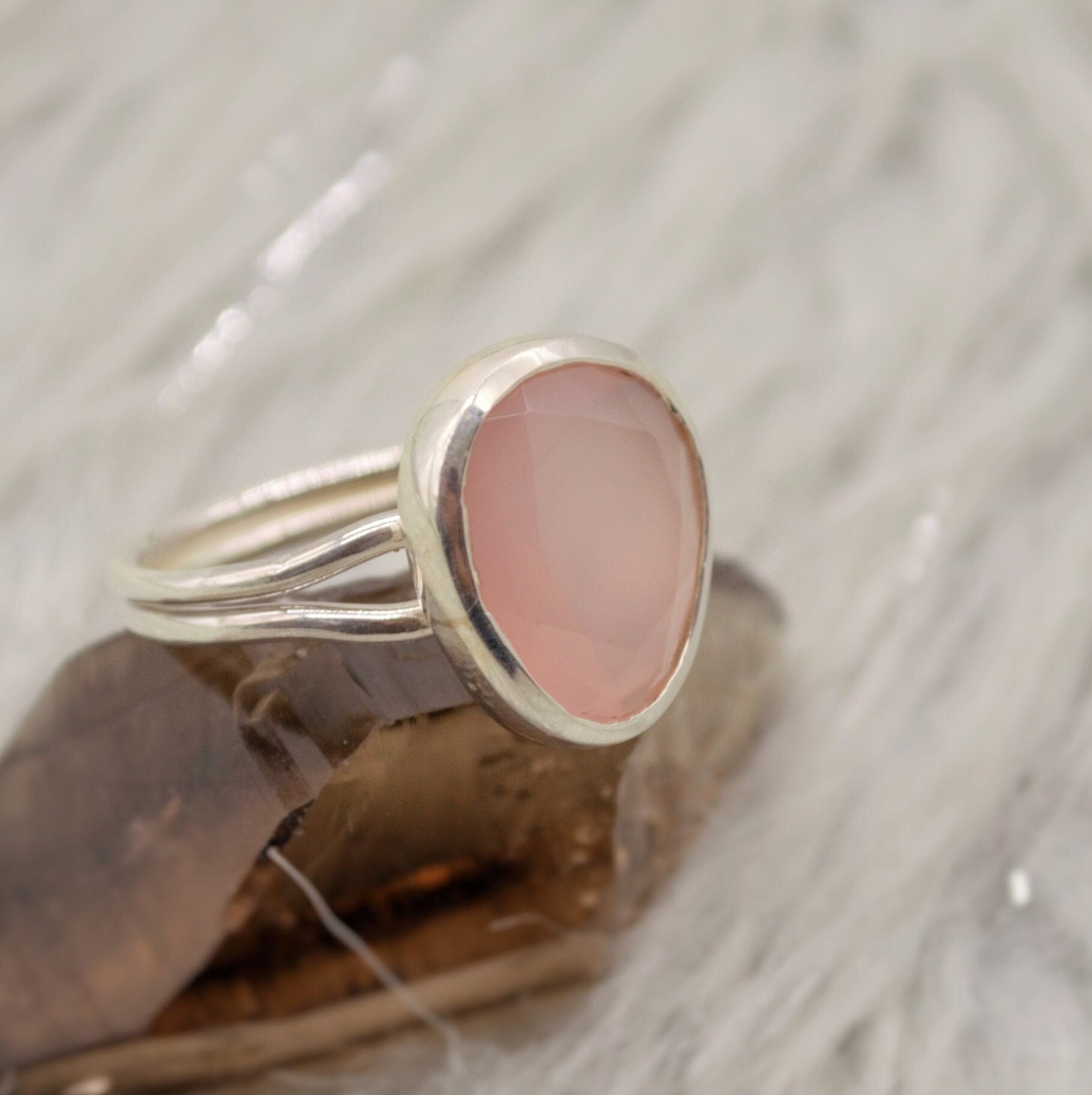 Big Rose Quartz Ring, Sterling Silver Ring, Rose Quartz Jewelry, Pink Rings, Statement Rings For Women, Gifts For Her, Heart Chakra Ring