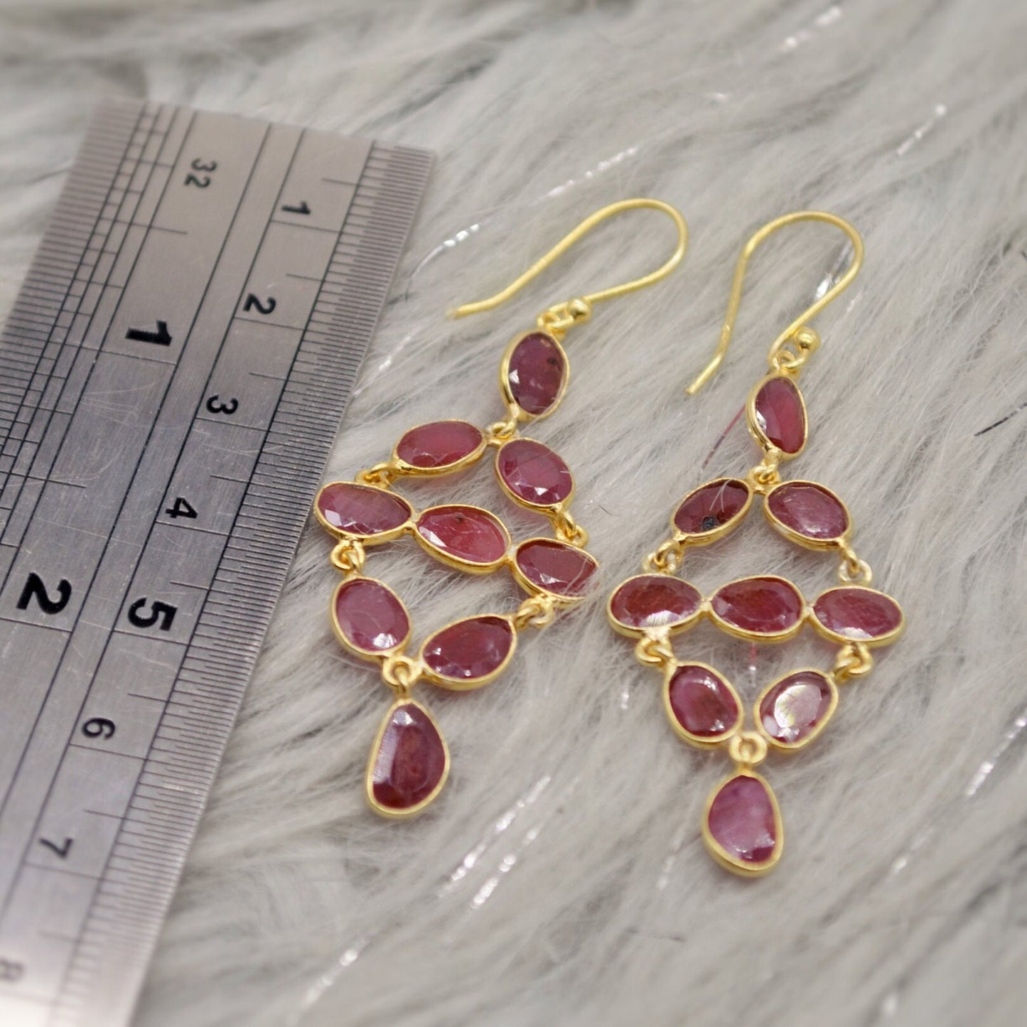 Red Ruby Earrings, Gold Plated Sterling Silver Earrings, Gold Gemstone Earrings, Ruby Dangle Drop Earrings, Bridesmaid, Gifts For Her