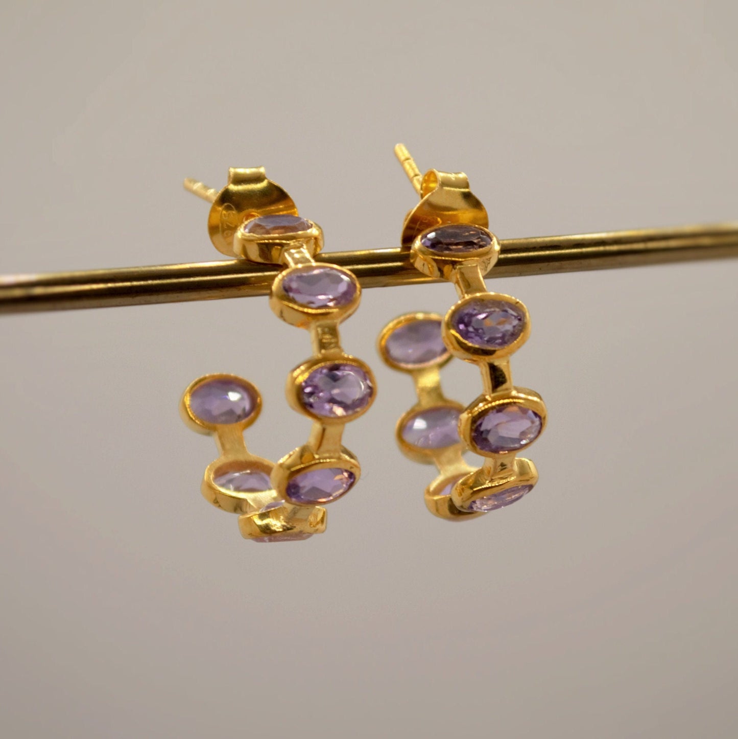 Amethyst Gold Hoop Earrings, Huggies Earrings, Amethyst Jewelry, February Birthstone, Minimalist Purple Earrings, Unique Gifts For Her