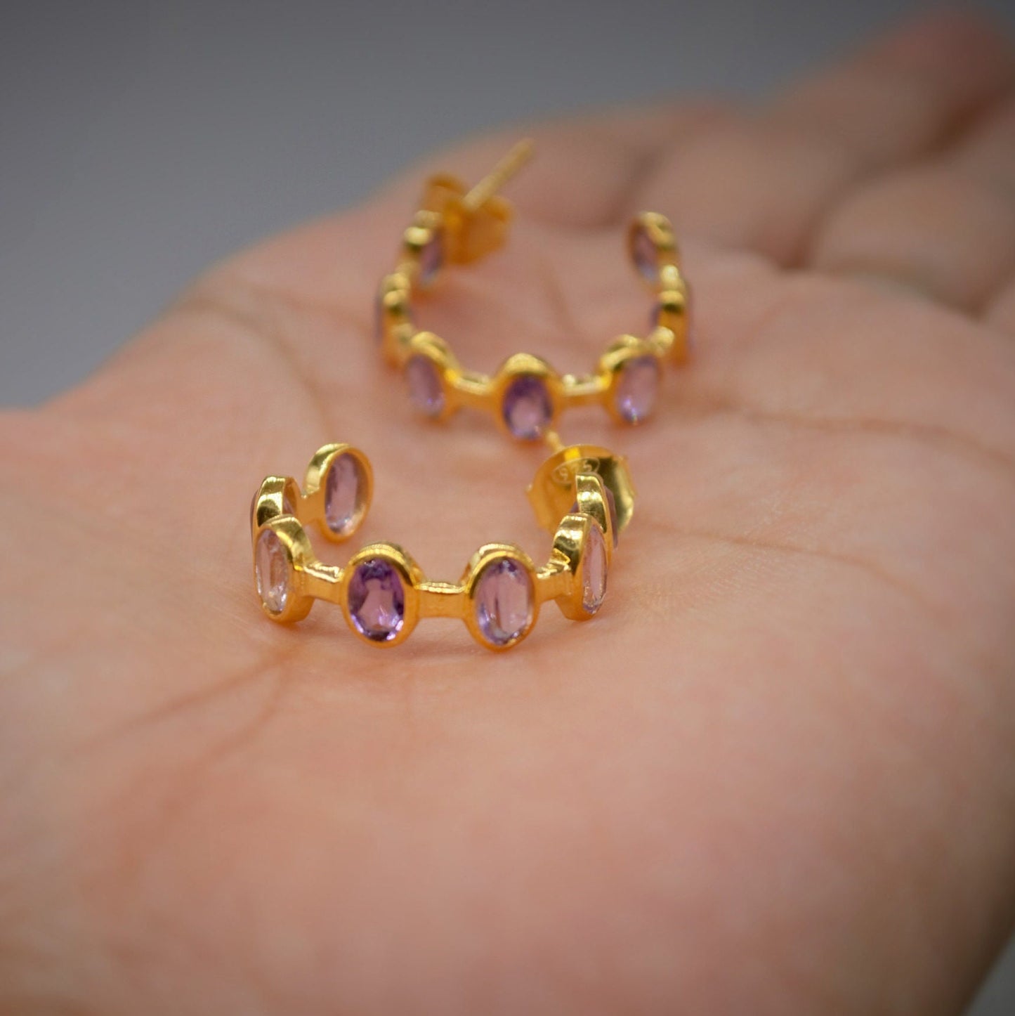 Amethyst Gold Hoop Earrings, Huggies Earrings, Amethyst Jewelry, February Birthstone, Minimalist Purple Earrings, Unique Gifts For Her