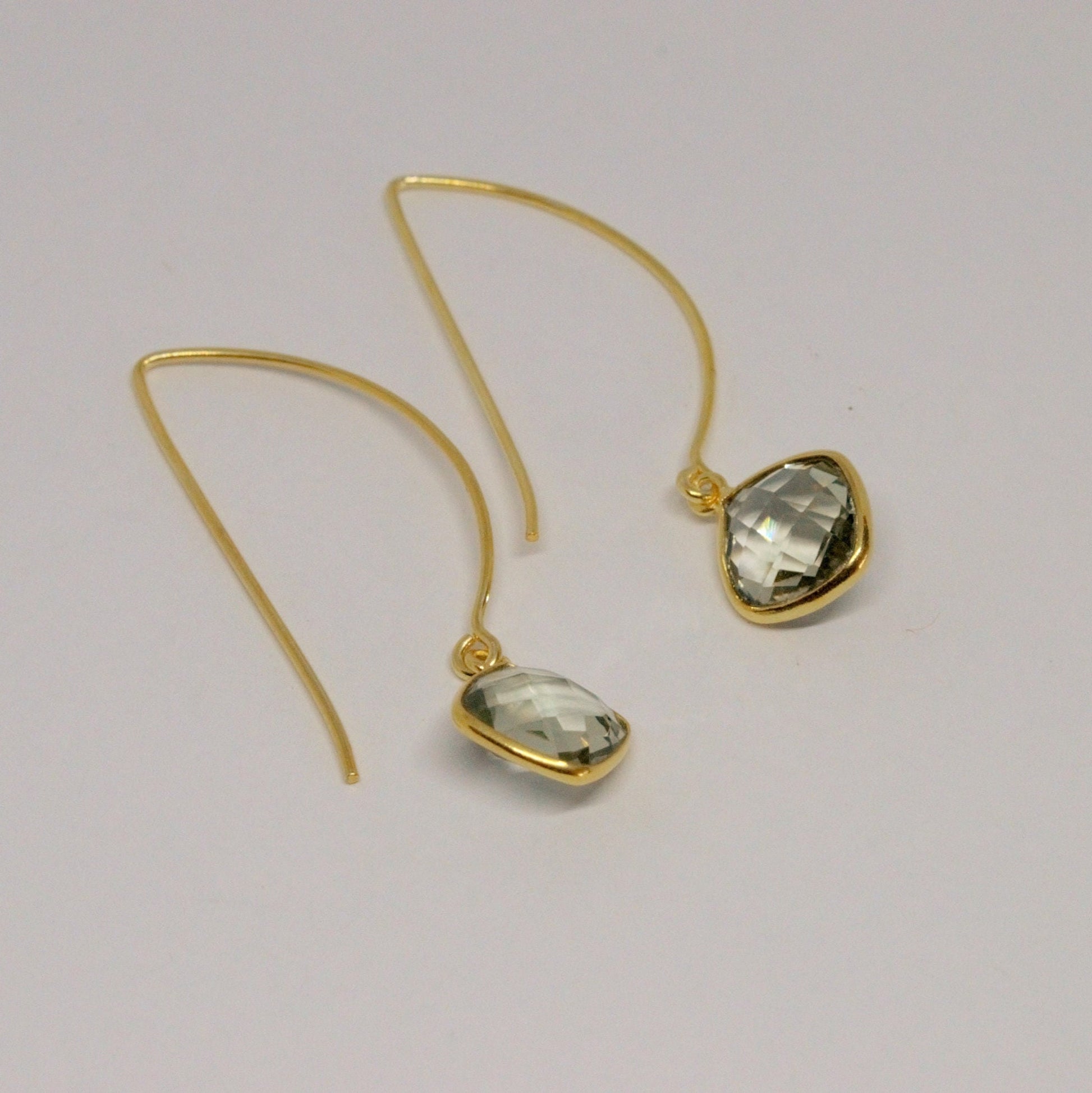 Green Amethyst Gold Dangle Drop Earrings, February Birthstone Sterling Silver Gemstone Earrings, Gifts For Her, Earrings For Women