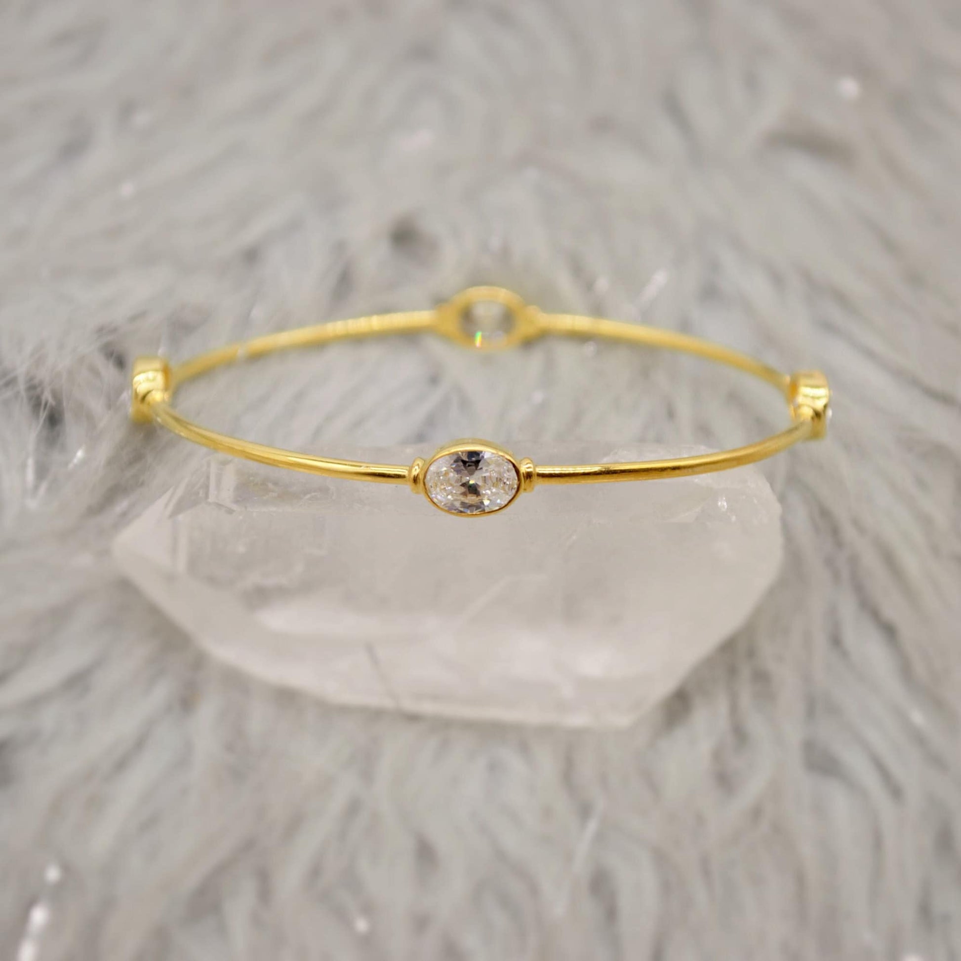 Cubic Zirconia Silver Bracelet, Gold Plated CZ Bangles For Women, Dainty Gemstone Bracelet, Birthday Gift For Her, Bridesmaid Gift