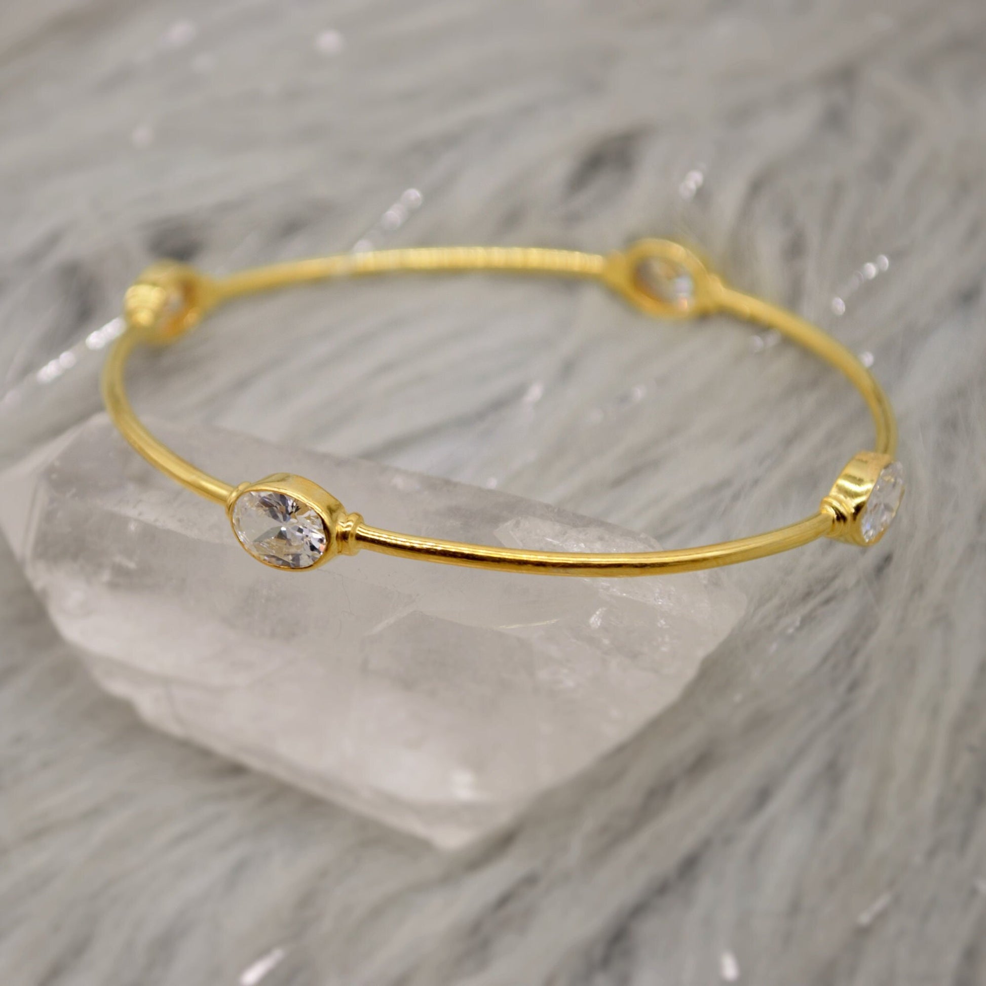 Cubic Zirconia Silver Bracelet, Gold Plated CZ Bangles For Women, Dainty Gemstone Bracelet, Birthday Gift For Her, Bridesmaid Gift