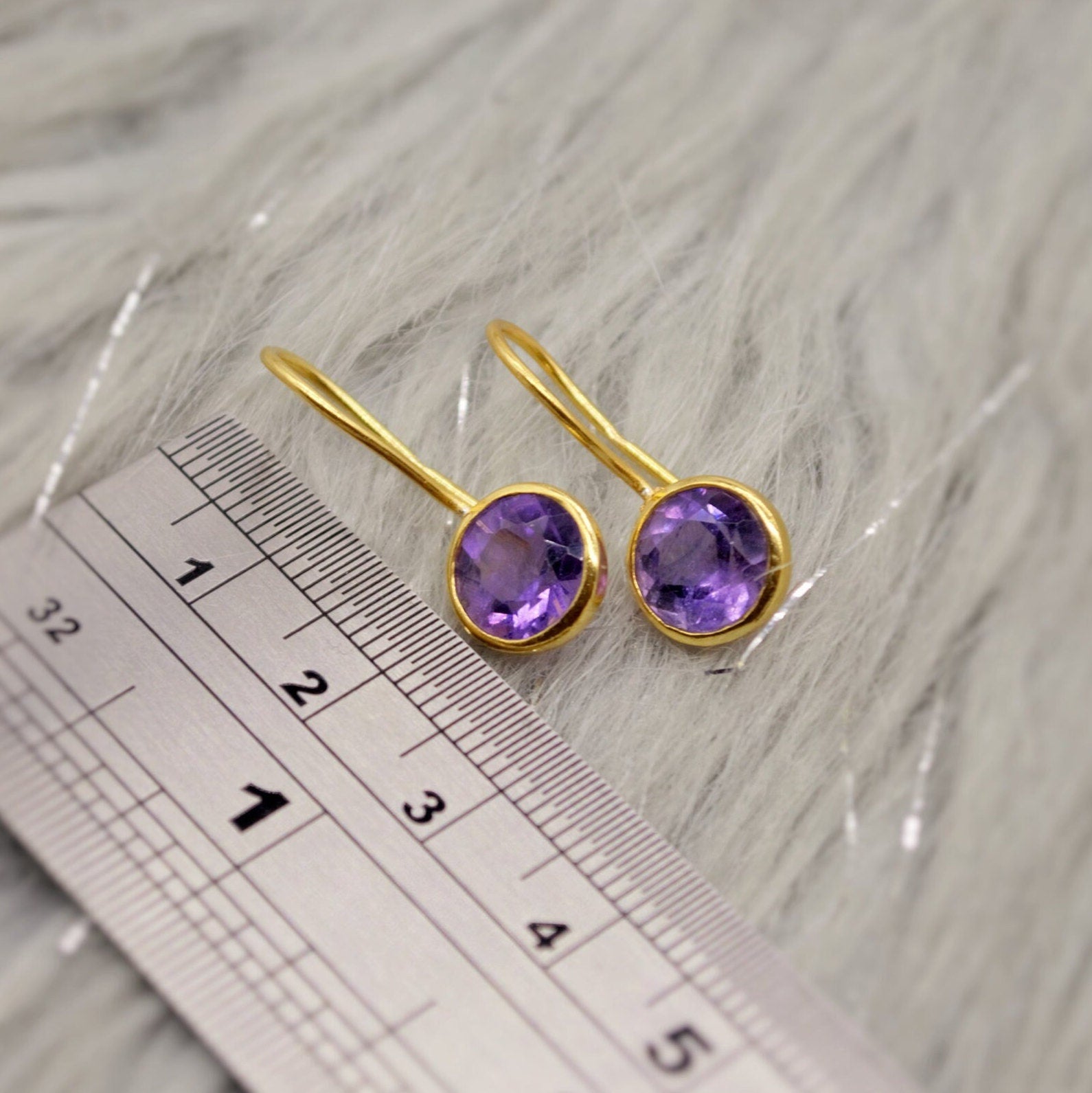 Purple Amethyst Gold Earrings, February Birthstone, Dainty Statement Unique Gemstone Dangle Drop Earrings, Gold Plated Silver, Gifts For Her