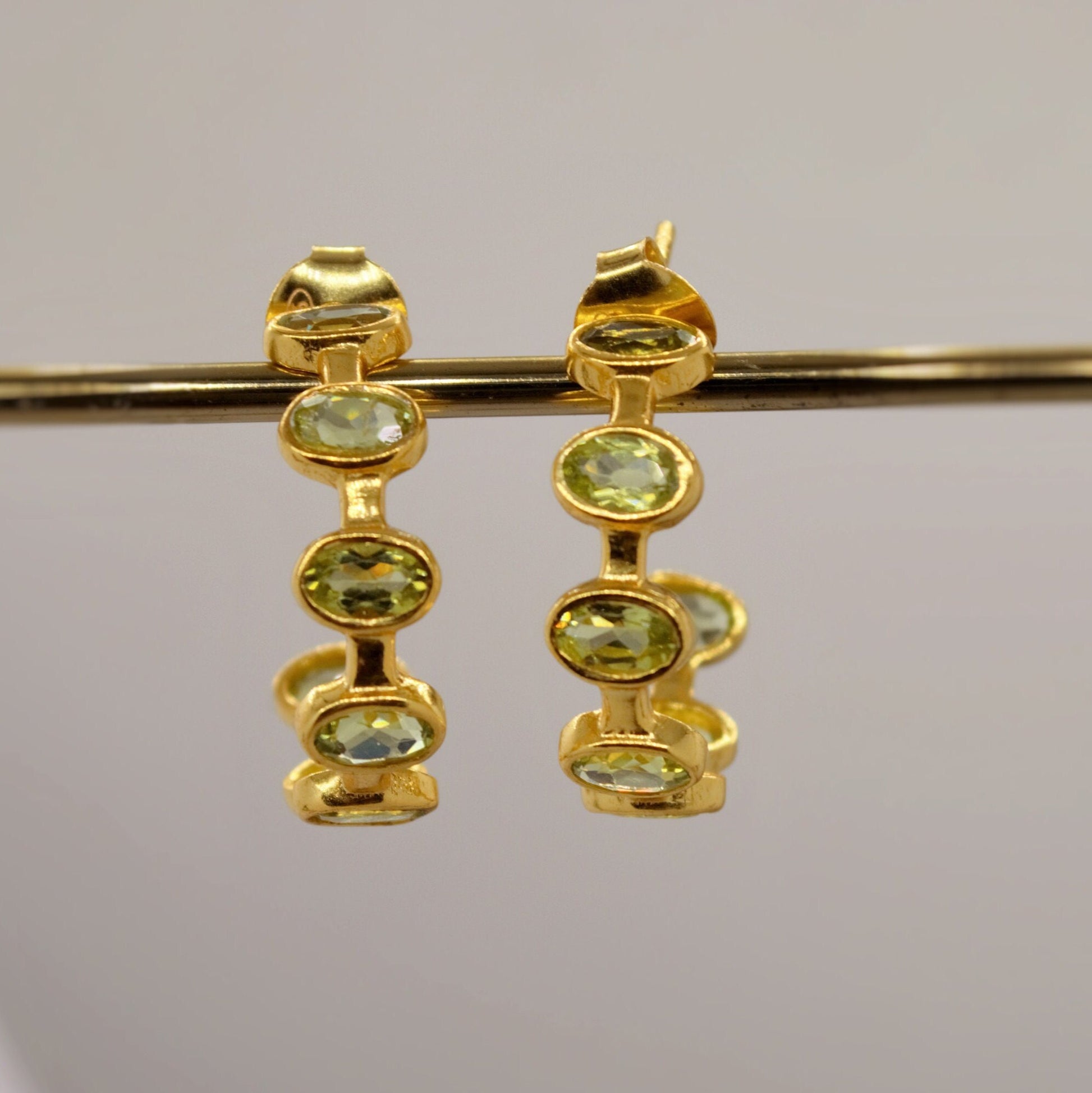 Peridot Sterling Silver Hoop Earrings, Peridot Jewelry, August Birthstone Earrings, Minimalist Green Earrings, Unique Gifts For Her
