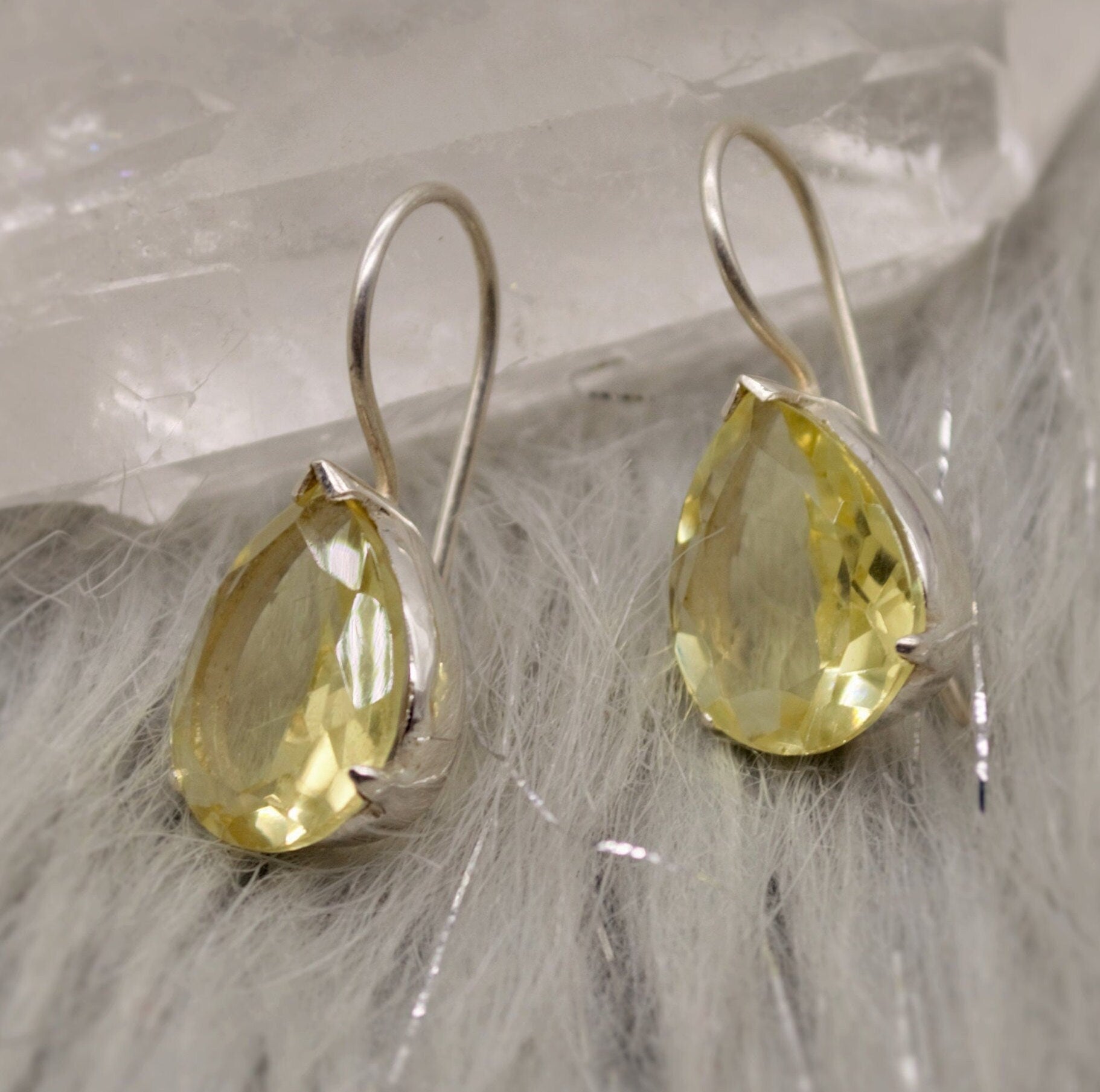 Lemon Quartz Sterling Silver Earrings, Yellow Dangle Drop Gemstone Earrings, Bridesmaid Gift, Birthday, Gift For Her, Valentine Gift
