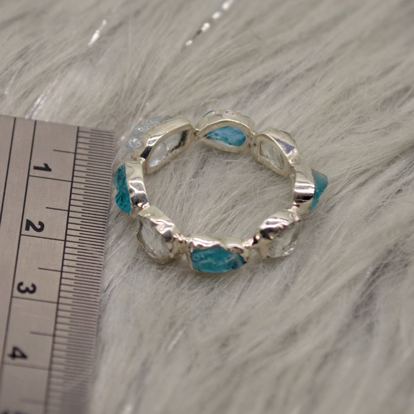 Raw Blue Apatite, Aquamarine Ring, Sterling Silver Ring, March Birthstone, Blue Gemstone Eternity Rings For Women, Apatite Jewelry