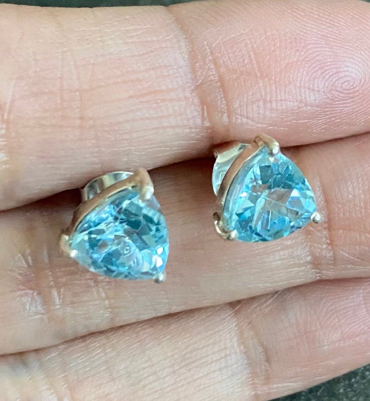 Blue Topaz Silver Stud Earrings, Minimalist Sterling Silver Gemstone Earrings, Dainty December Birthstone Earrings, Birthday Gifts For Her