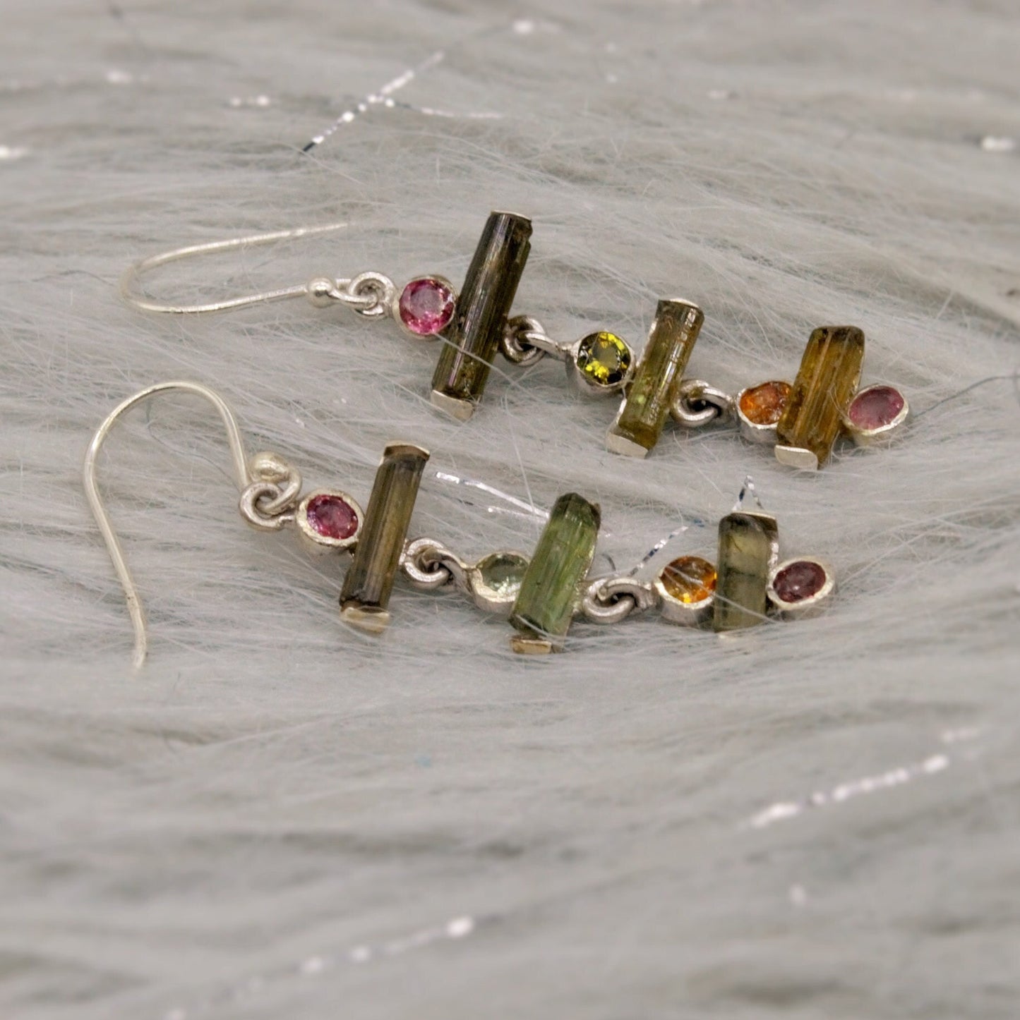 Pink Green Tourmaline Earrings, Sterling Silver Dangle Drop Earrings, Tourmaline Jewelry, October Birthstone, Gemstone Earrings For Her