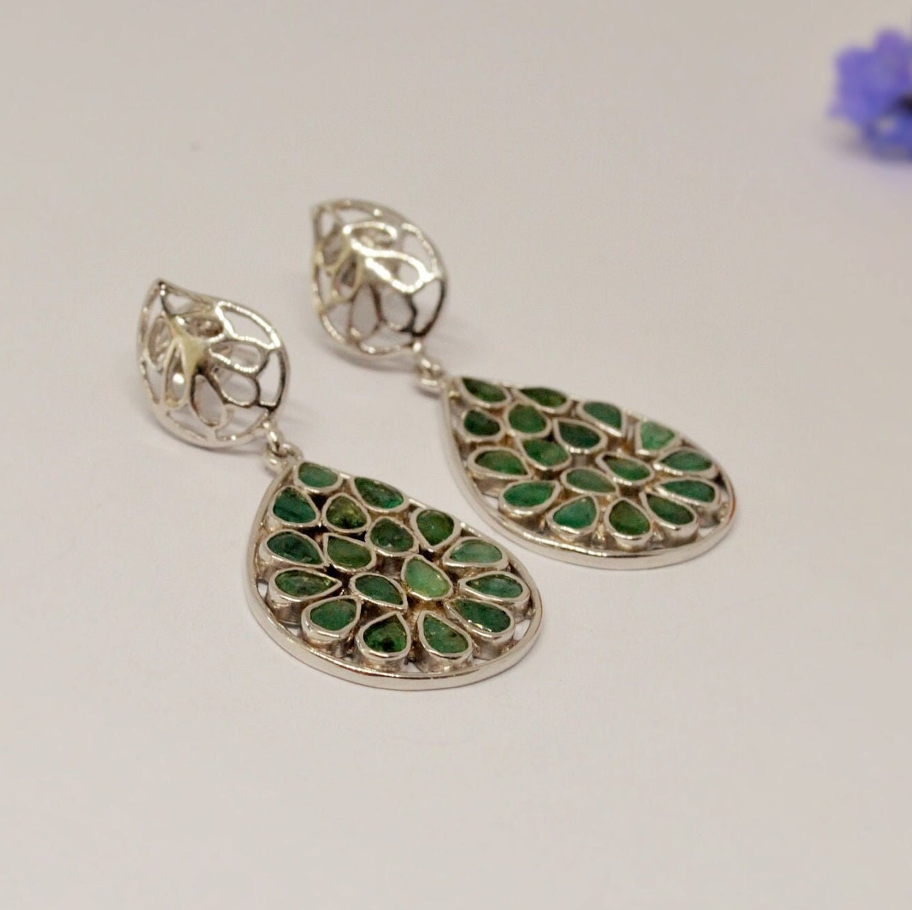 Green Emerald Sterling Silver Earrings, Unique Dangle Drop Earrings, May Birthstone Earrings, Emerald Jewelry, Birthday Gifts For Her