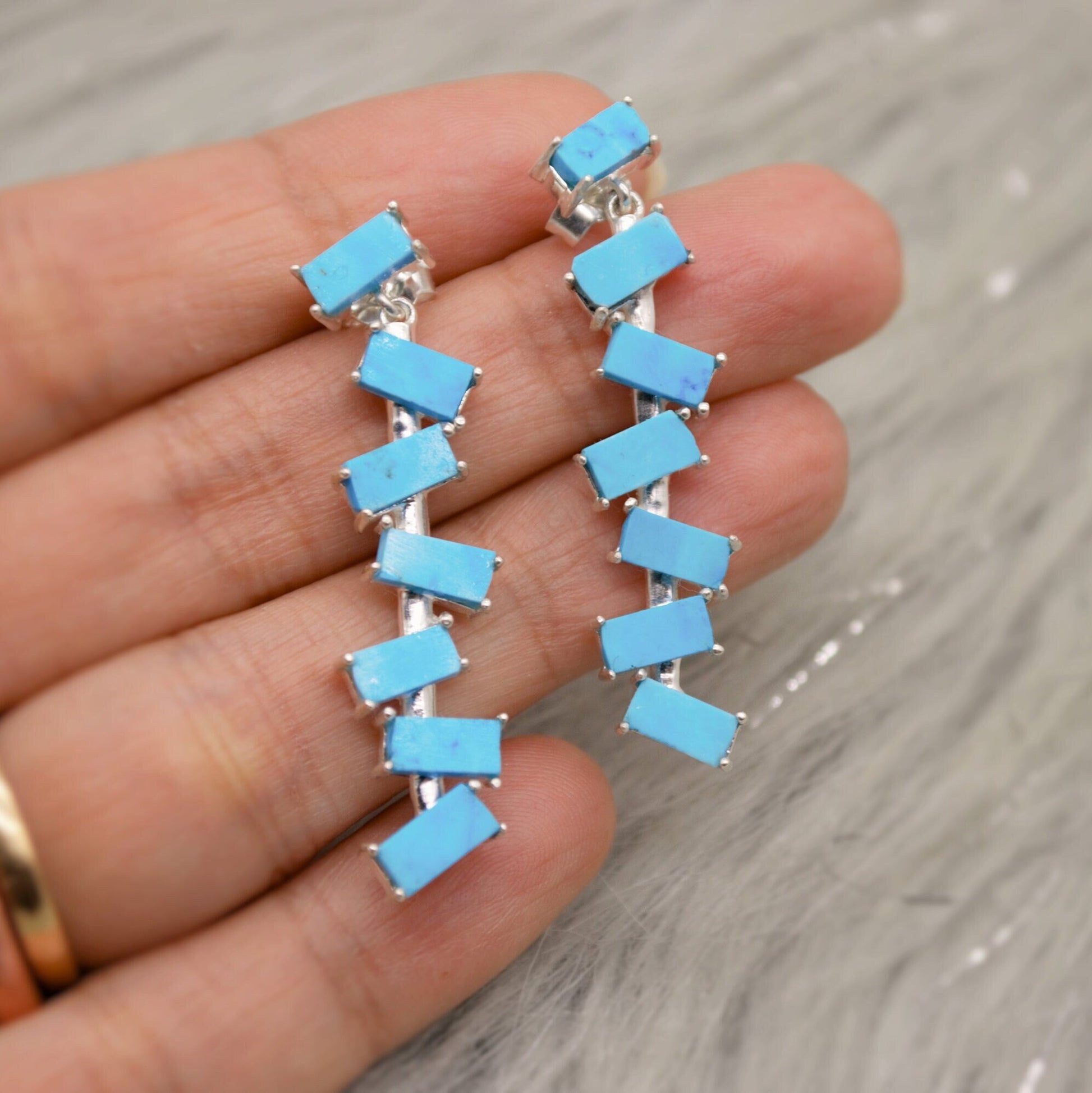 Turquoise Dangle Drop Earrings, Sterling Silver Earrings, Dyed Blue Turquoise Earrings, December Birthstone Jewelry, Unique Gemstone Earring