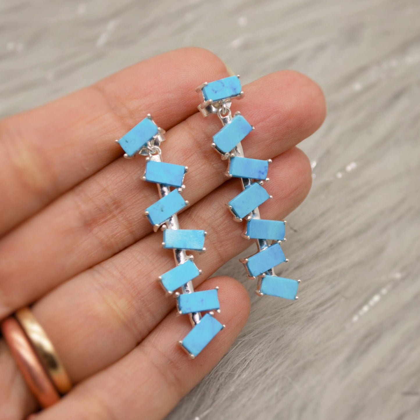 Turquoise Dangle Drop Earrings, Sterling Silver Earrings, Dyed Blue Turquoise Earrings, December Birthstone Jewelry, Unique Gemstone Earring