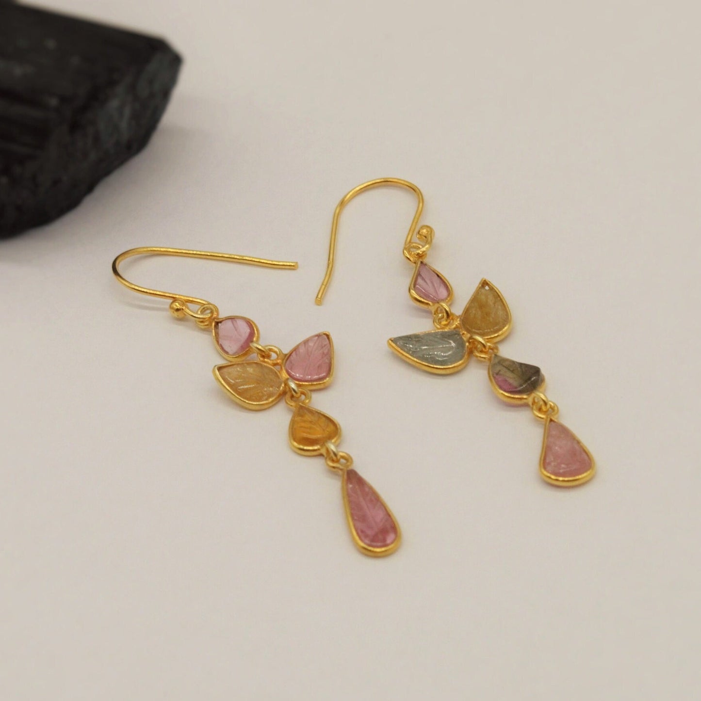 Pink Tourmaline Dangle Drop Earrings, Tourmaline Jewelry, Handmade 925 Sterling Silver Earrings, October Birthstone Earrings