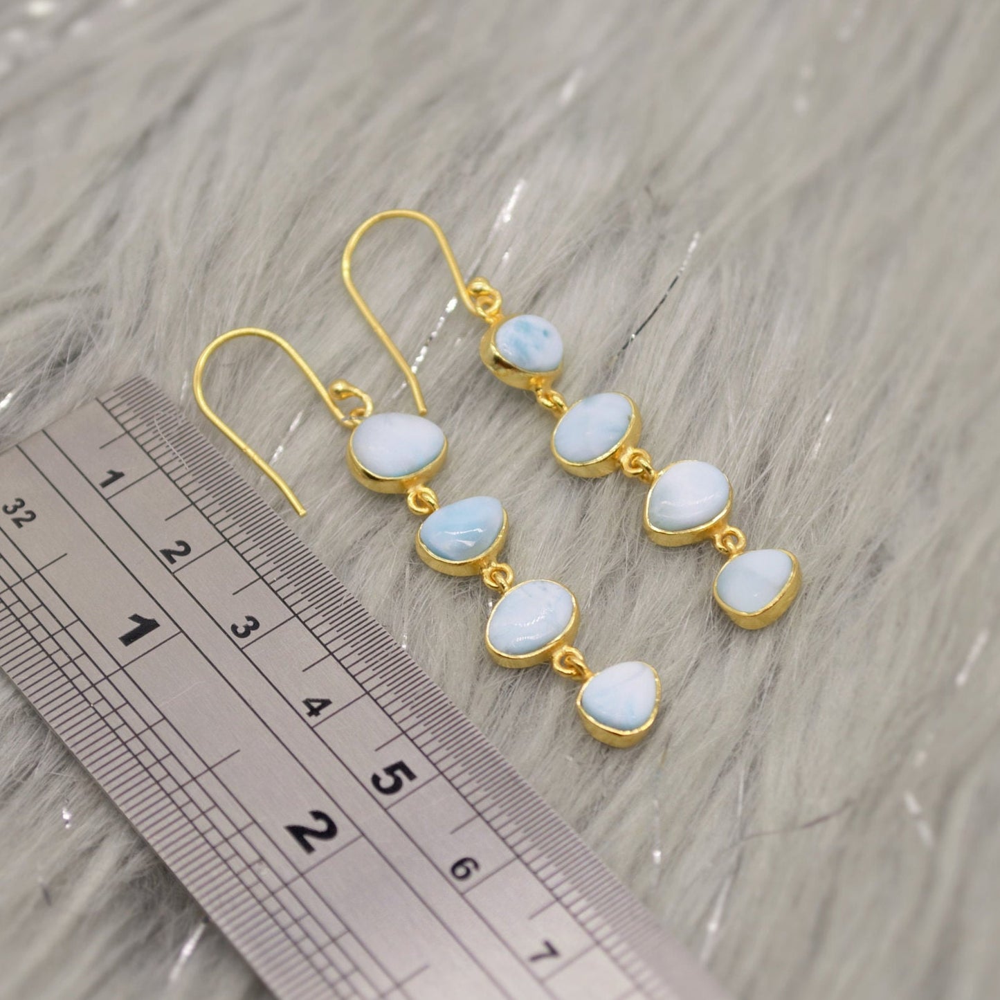 Larimar Dangle Drop Earrings, Gold Plated Sterling Silver Earrings, Blue Larimar Stone, Unique Larimar Gemstone, Handmade Gifts For Her