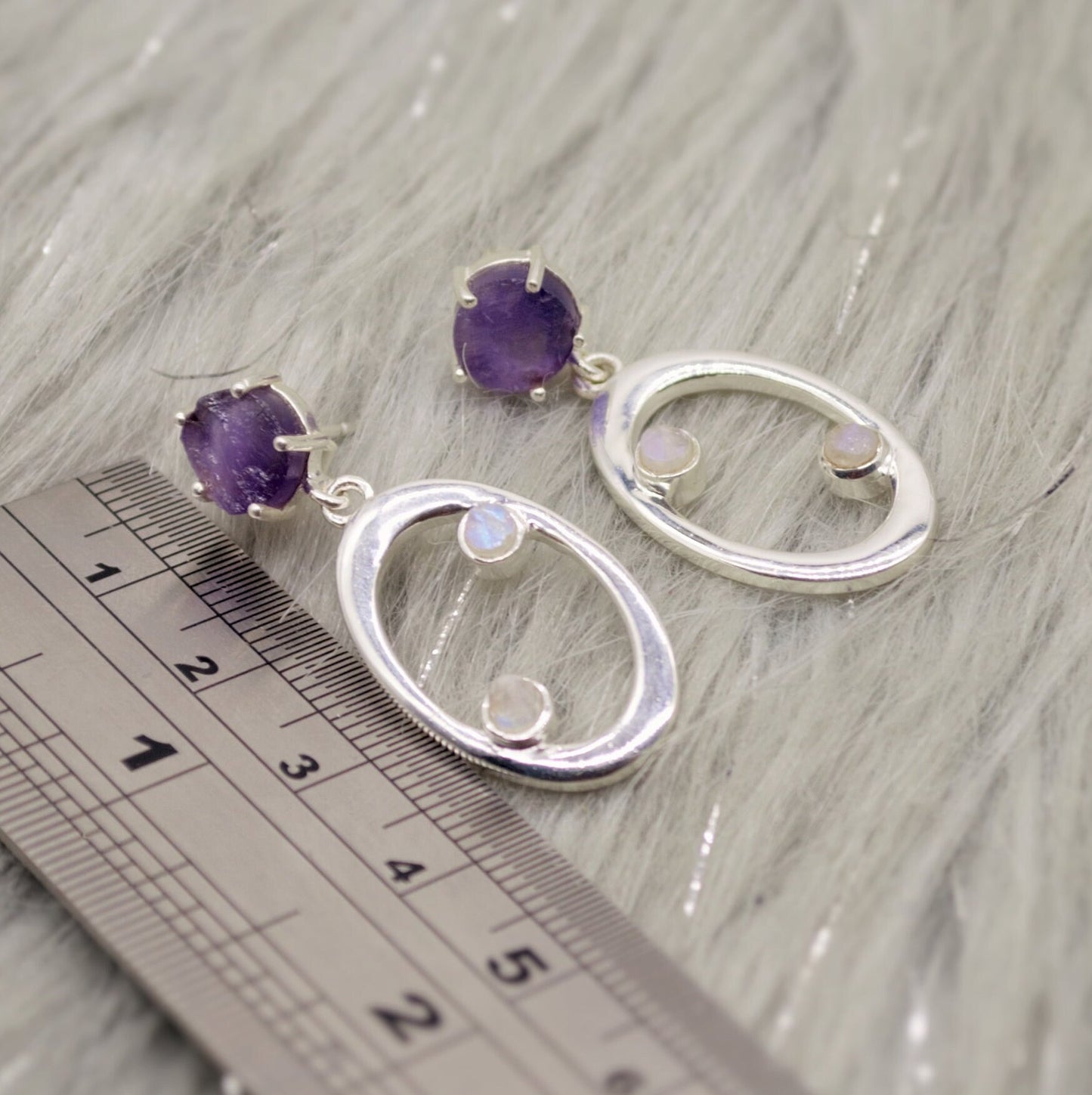 Amethyst, Moonstone Silver Earrings, Amethyst Jewelry, February Birthstone, Minimalist Purple Earrings, Unique Sterling Silver Drop Earrings