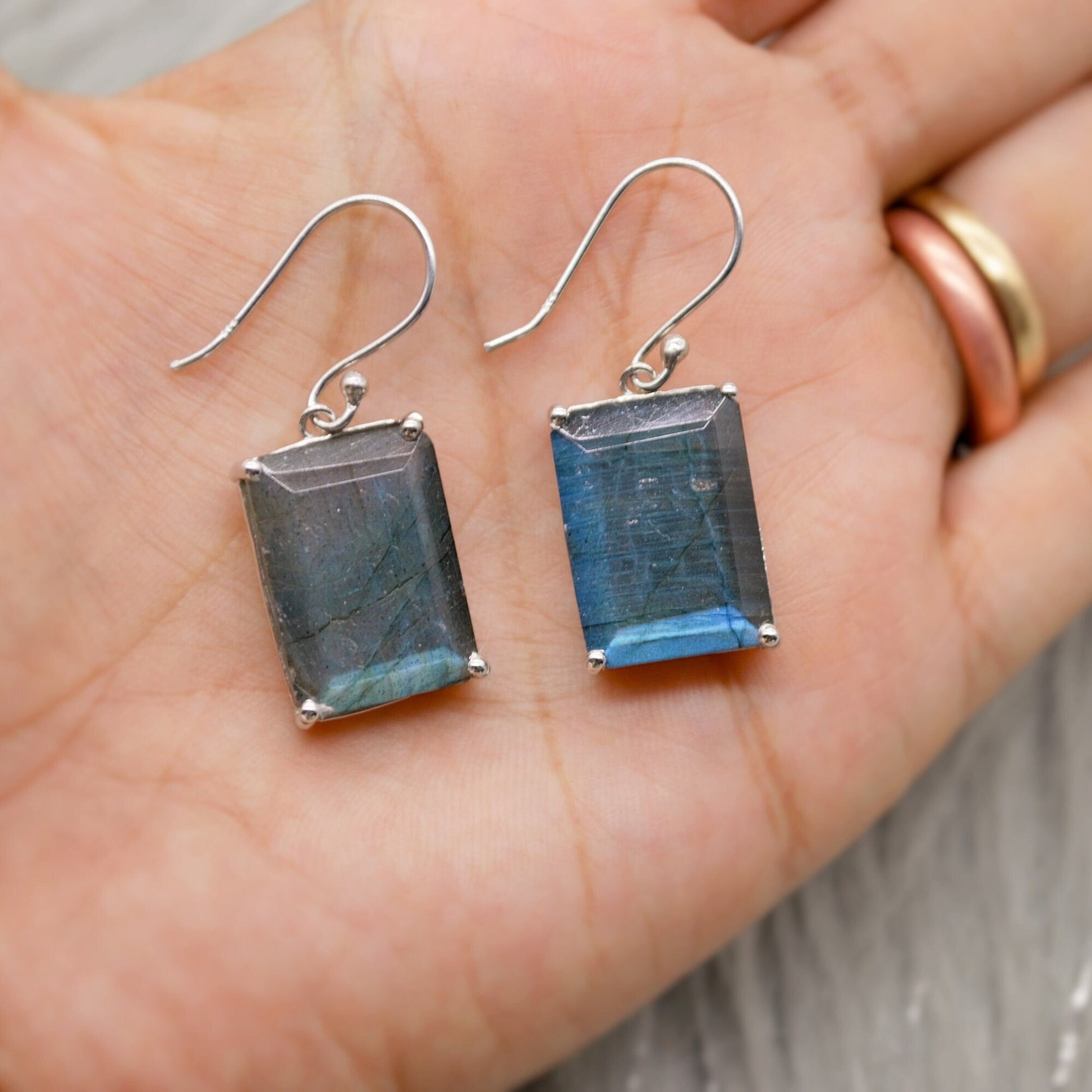 Labradorite Dangle Silver Earrings, Sterling Silver, Handmade Gemstone Earrings, Labradorite Stone Jewelry, Gift For Her