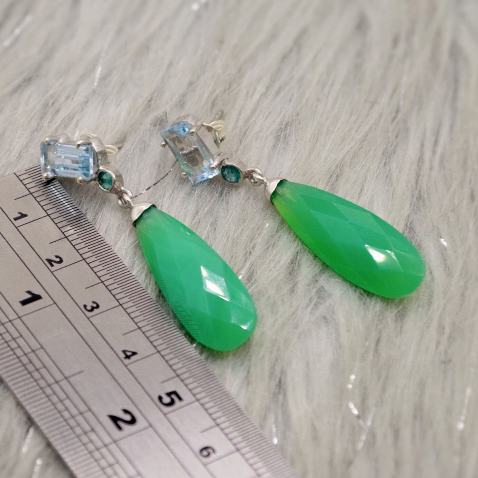 Green Chalcedony, Emerald Earrings, Iolite, Blue Topaz Sterling Silver Gemstone Earrings, February Birthstone, Birthday Gifts, Bridesmaid
