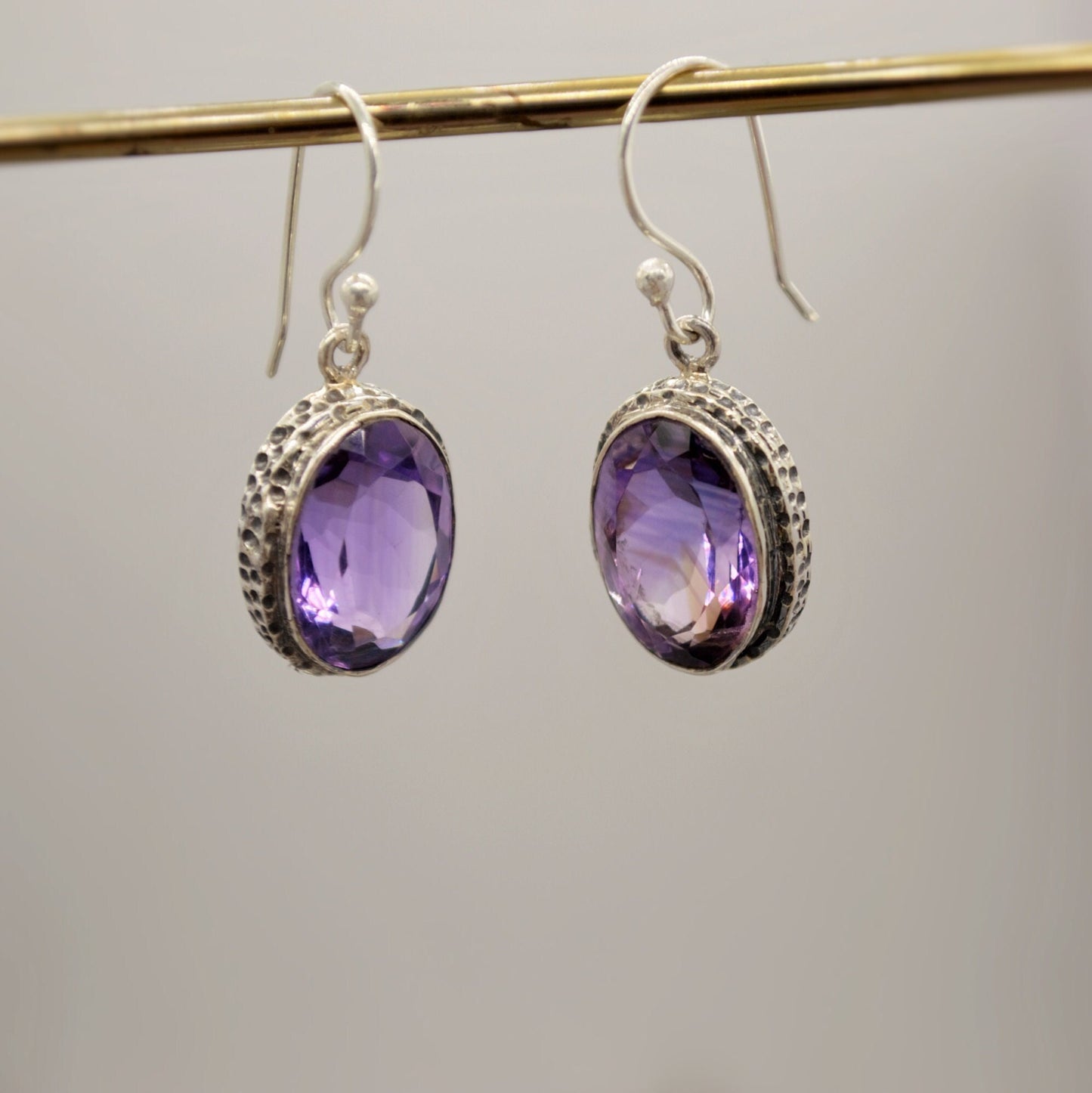 Purple Amethyst Sterling Silver Earrings, February Birthstone, Dainty Statement Unique Gemstone Dangle Drop Earrings, Gifts For Her