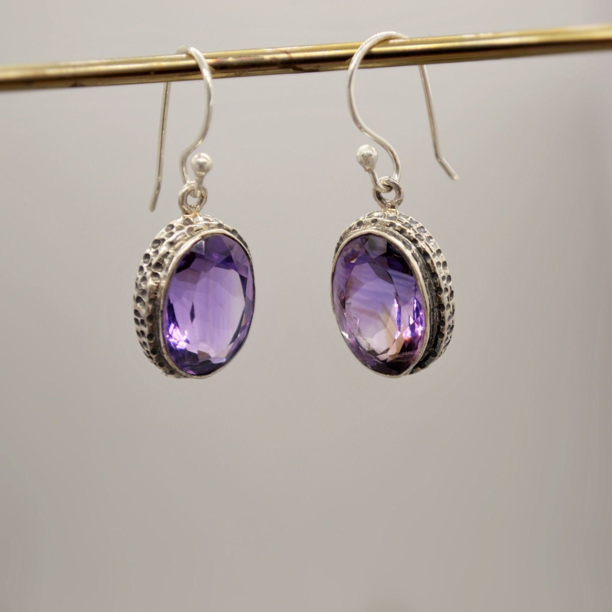 Purple Amethyst Sterling Silver Earrings, February Birthstone, Dainty Statement Unique Gemstone Dangle Drop Earrings, Gifts For Her