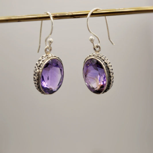 Purple Amethyst Sterling Silver Earrings, February Birthstone, Dainty Statement Unique Gemstone Dangle Drop Earrings, Gifts For Her