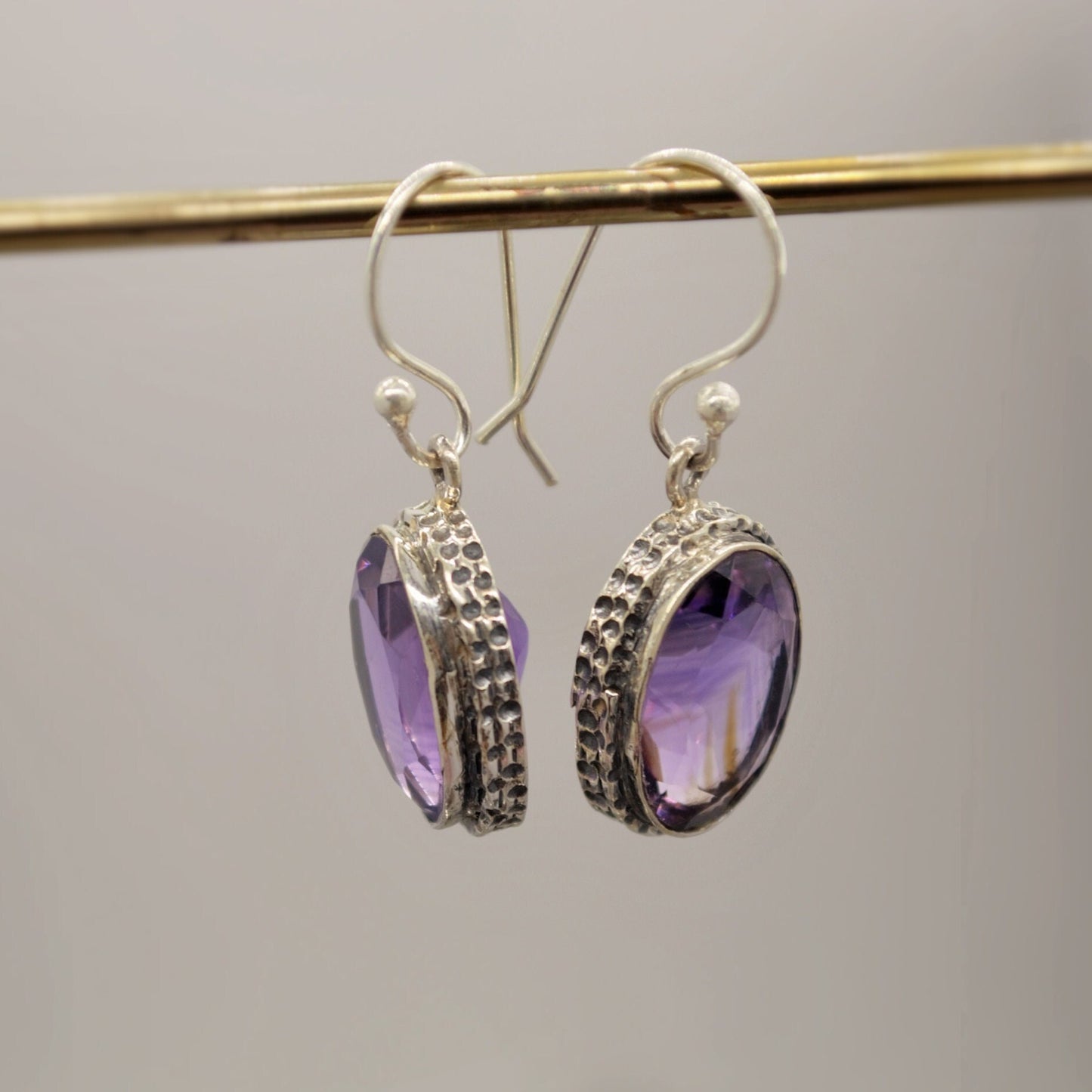 Purple Amethyst Sterling Silver Earrings, February Birthstone, Dainty Statement Unique Gemstone Dangle Drop Earrings, Gifts For Her