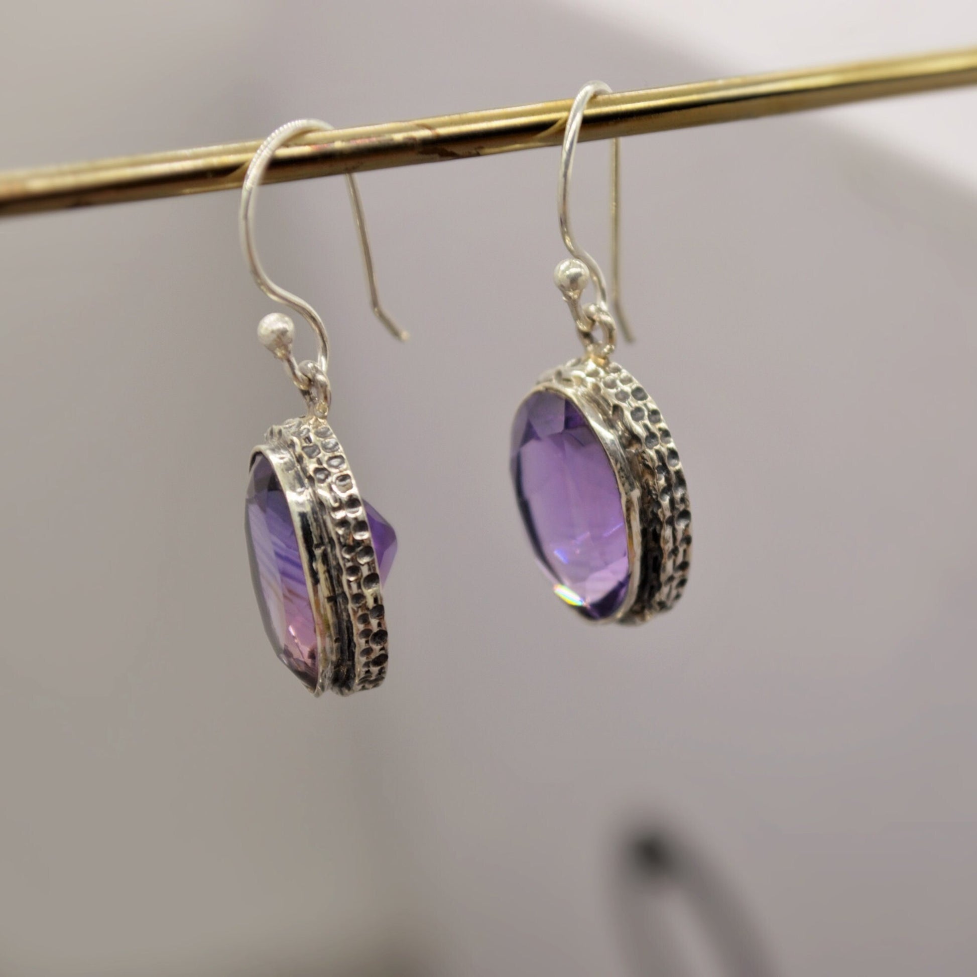 Purple Amethyst Sterling Silver Earrings, February Birthstone, Dainty Statement Unique Gemstone Dangle Drop Earrings, Gifts For Her