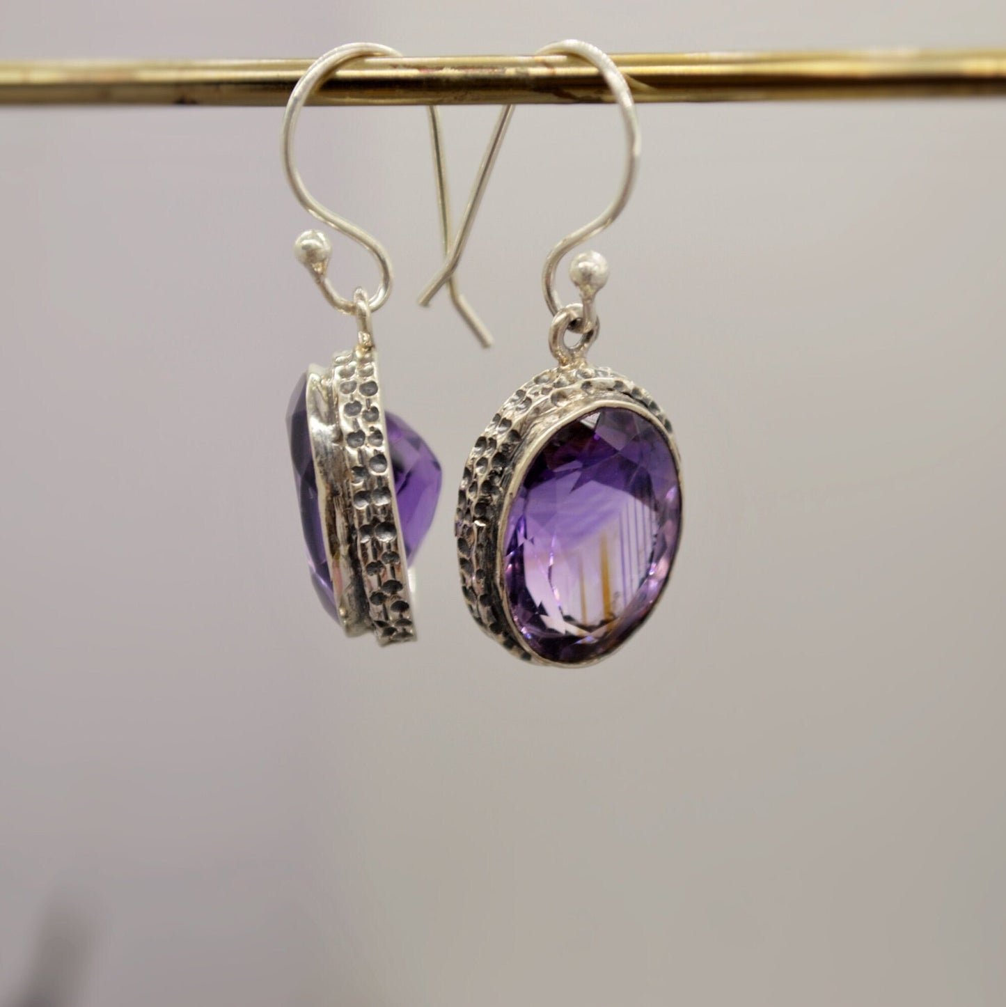 Purple Amethyst Sterling Silver Earrings, February Birthstone, Dainty Statement Unique Gemstone Dangle Drop Earrings, Gifts For Her