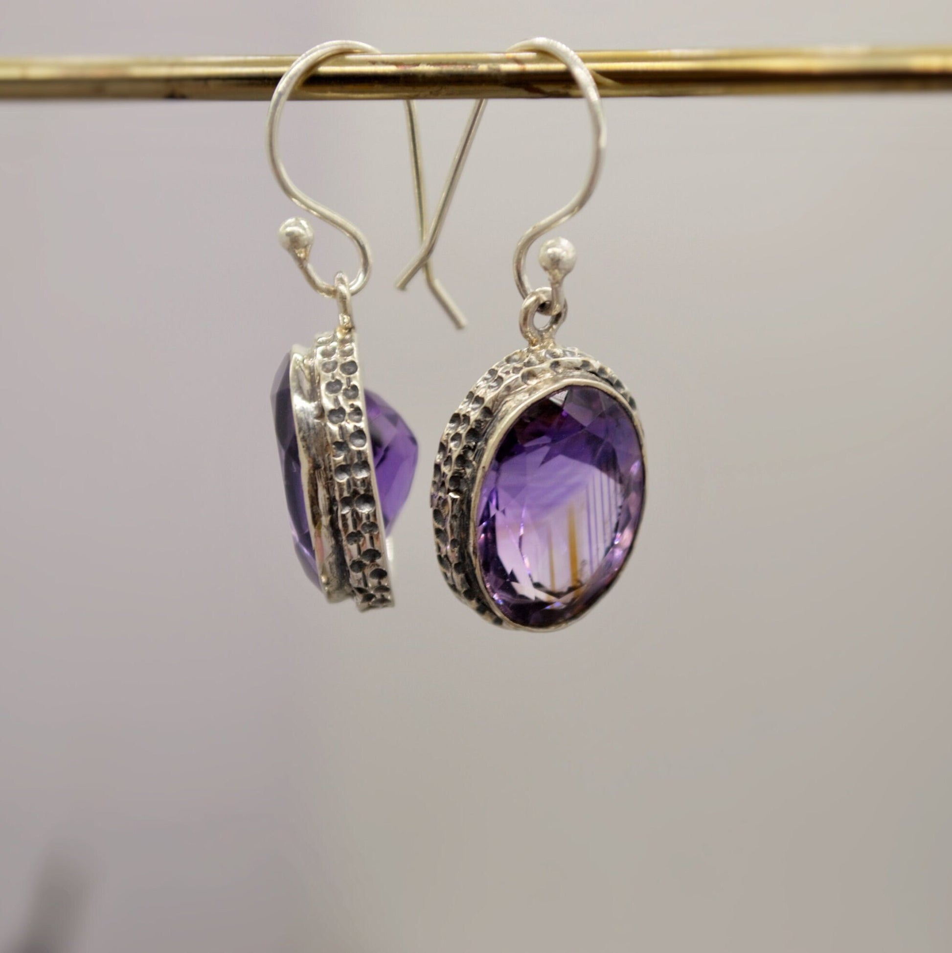 Purple Amethyst Sterling Silver Earrings, February Birthstone, Dainty Statement Unique Gemstone Dangle Drop Earrings, Gifts For Her