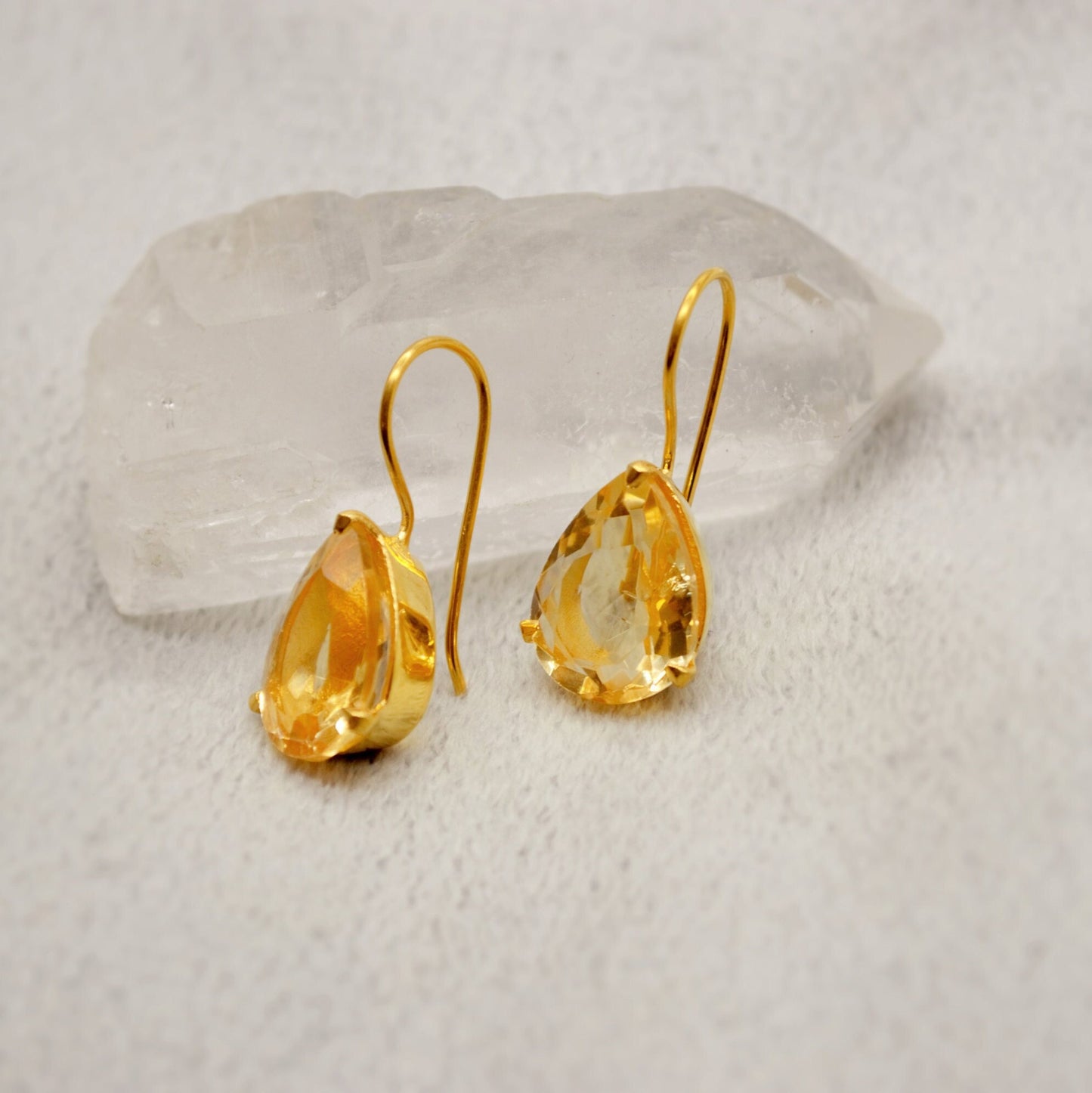 Citrine Gold Earrings, November Birthstone, Dainty Teardrop Gemstone Earrings, Citrine Jewelry, Unique Dangle, Birthday Gifts For Her